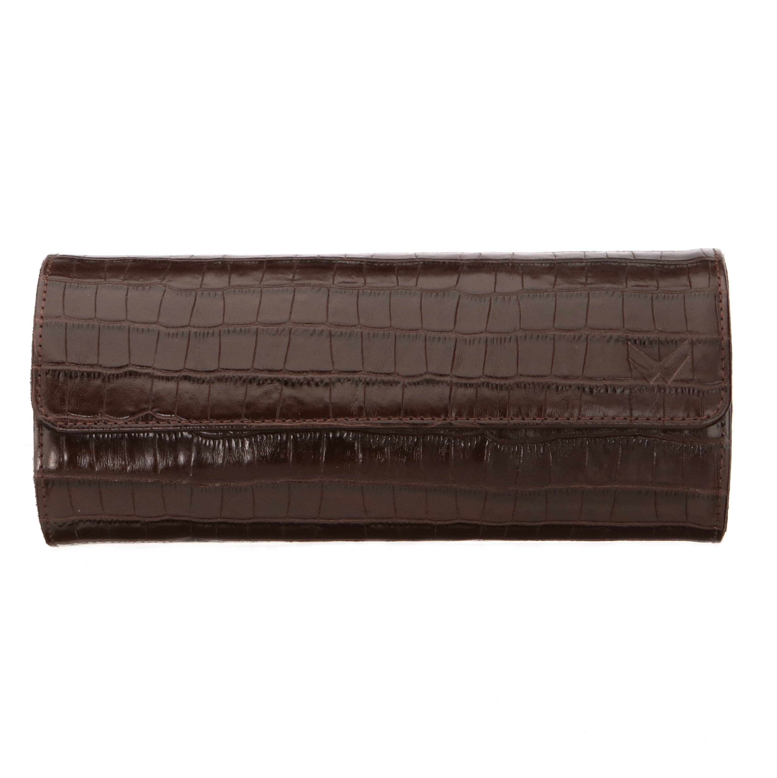 Angora Leather Watch Roll for 3 - Brown