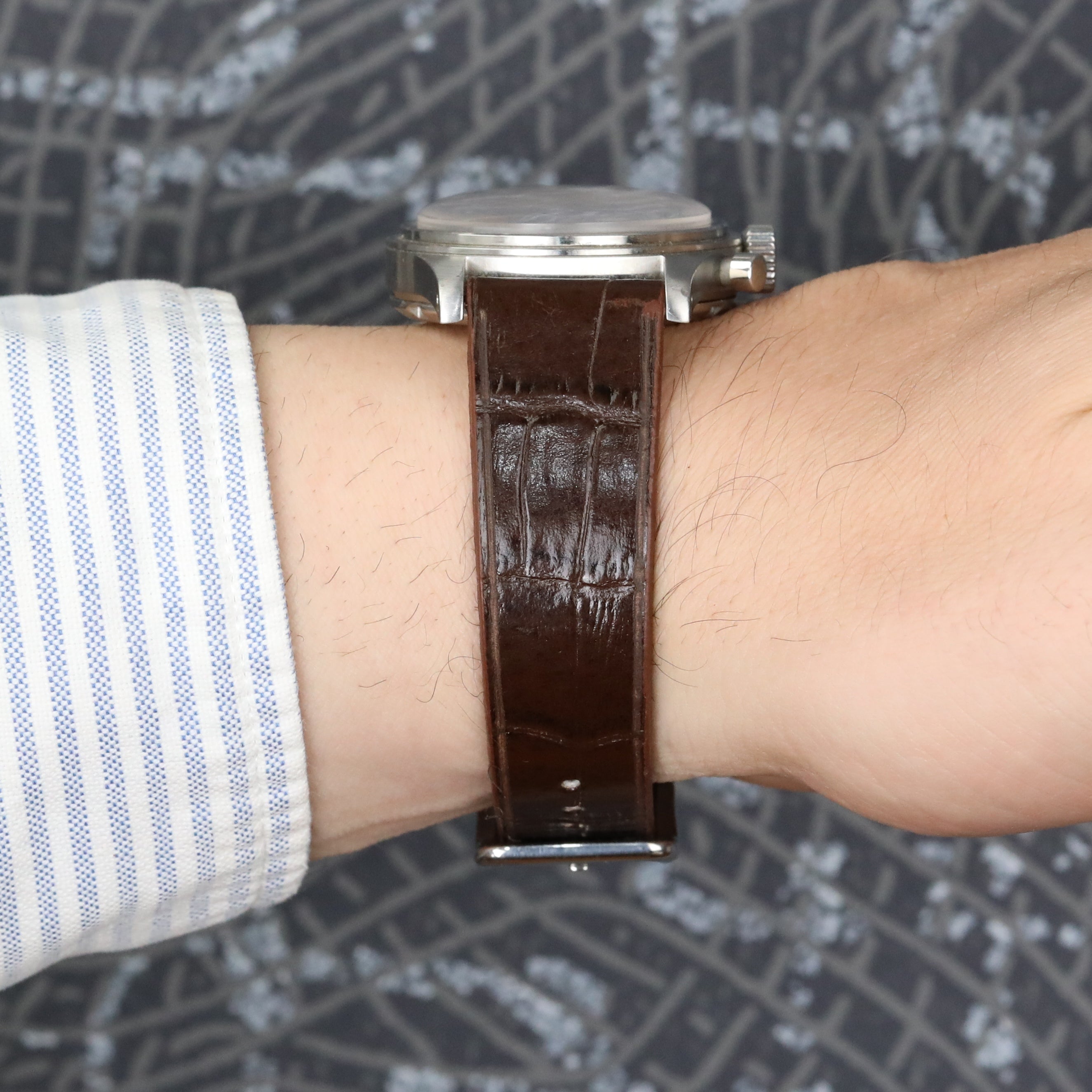 Croc. Embossed Leather Strap - Brown