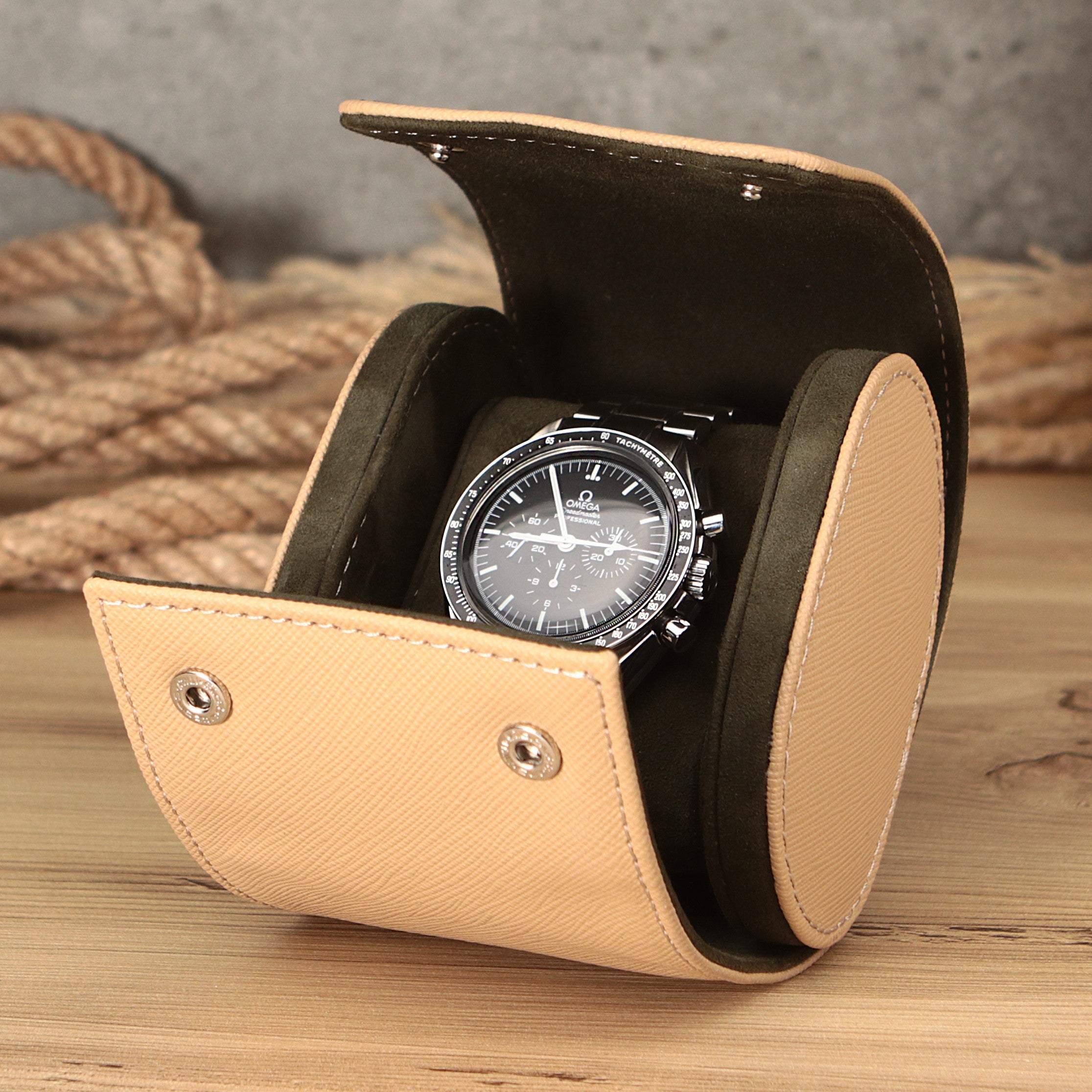 Toro Leather Watch Roll for 1 - Beige