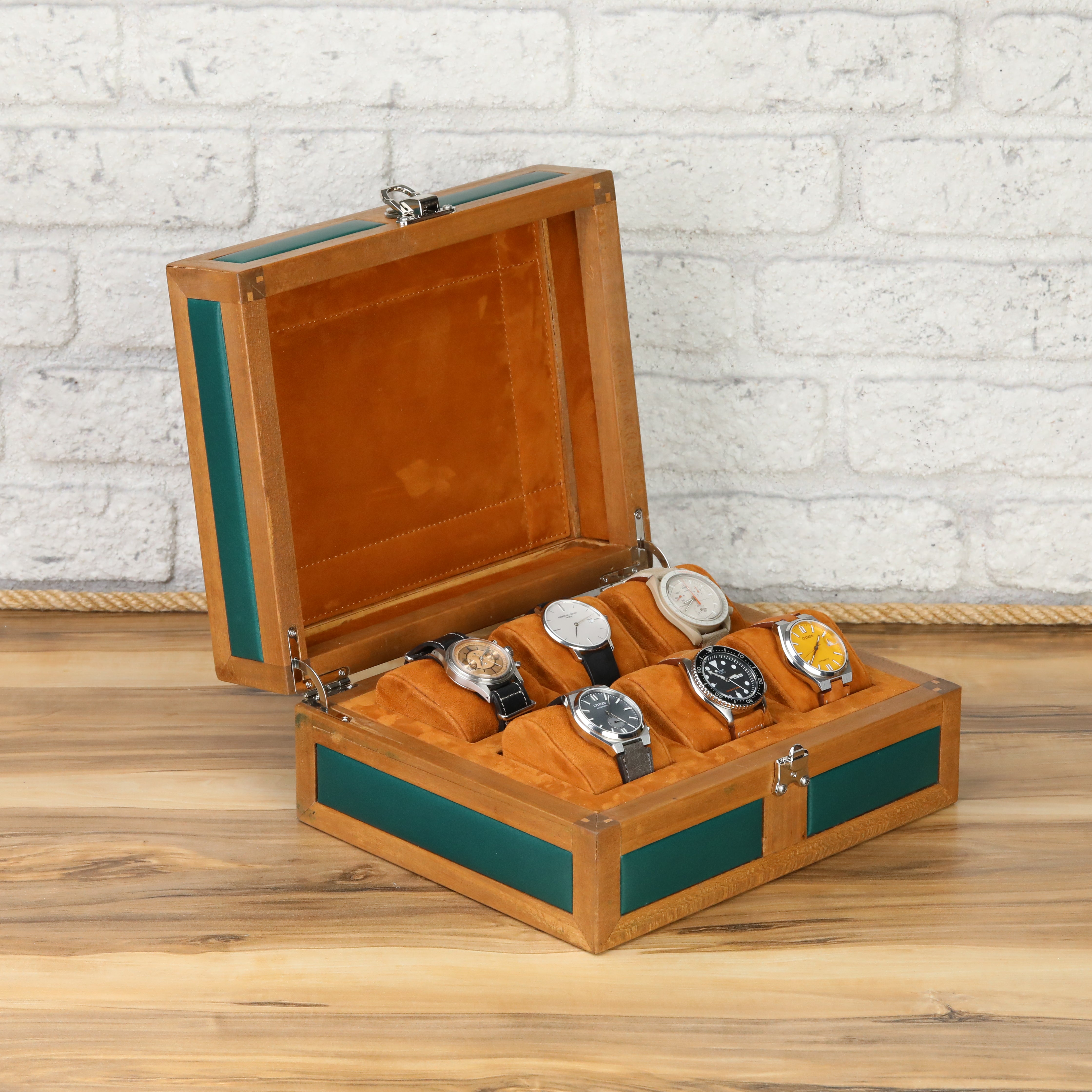 Heritage Wooden Watch Box for 6 / Green