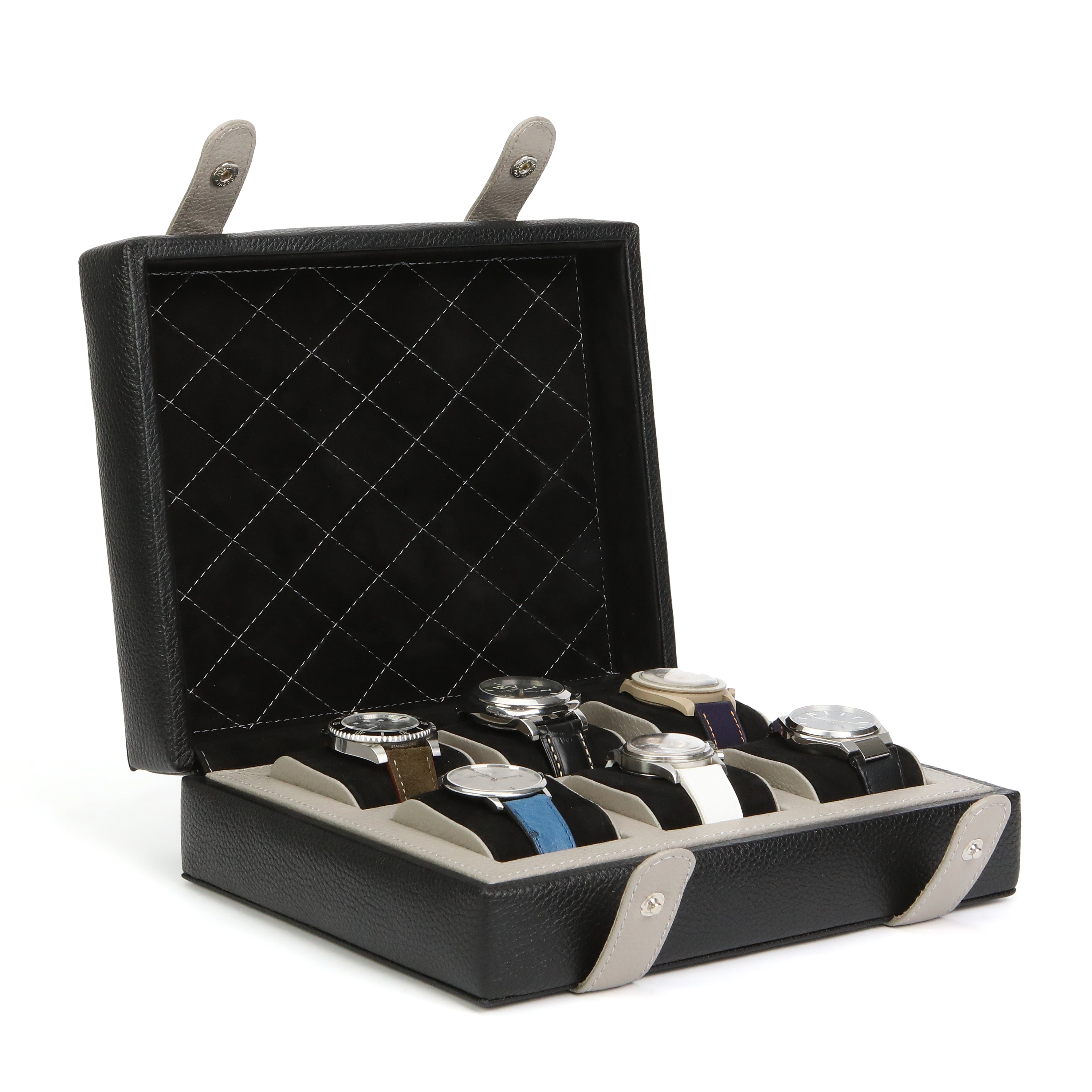 Arca Temporis Leather Watch Box for 6 / Black - Beige
