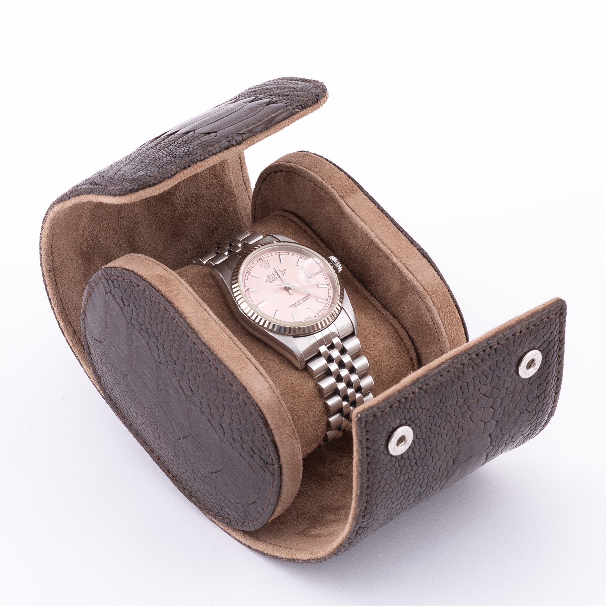 Toro Ostrich Leather Watch Roll for 1 - Brown