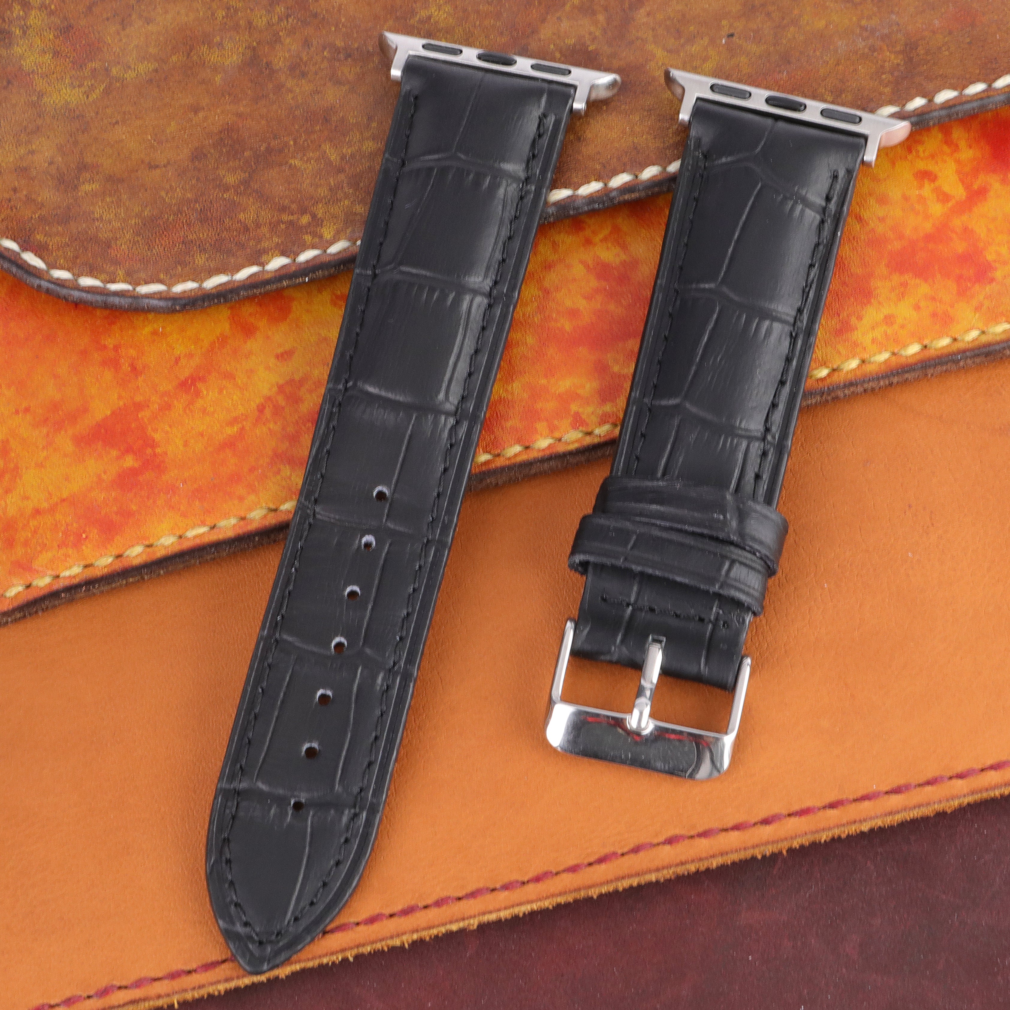 Apple Watch Compatible Leather Strap -  Black