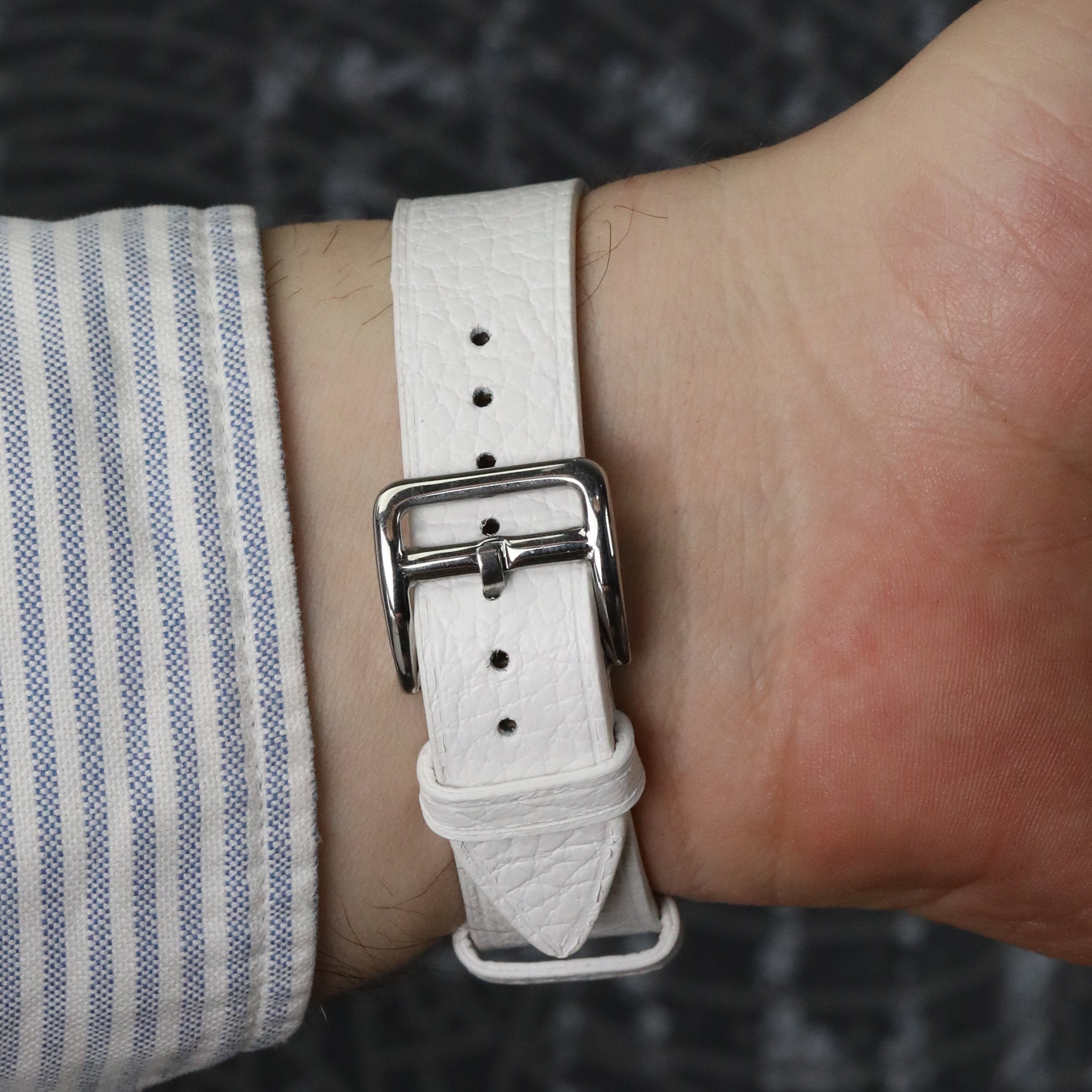 Embossed Leather Strap - White