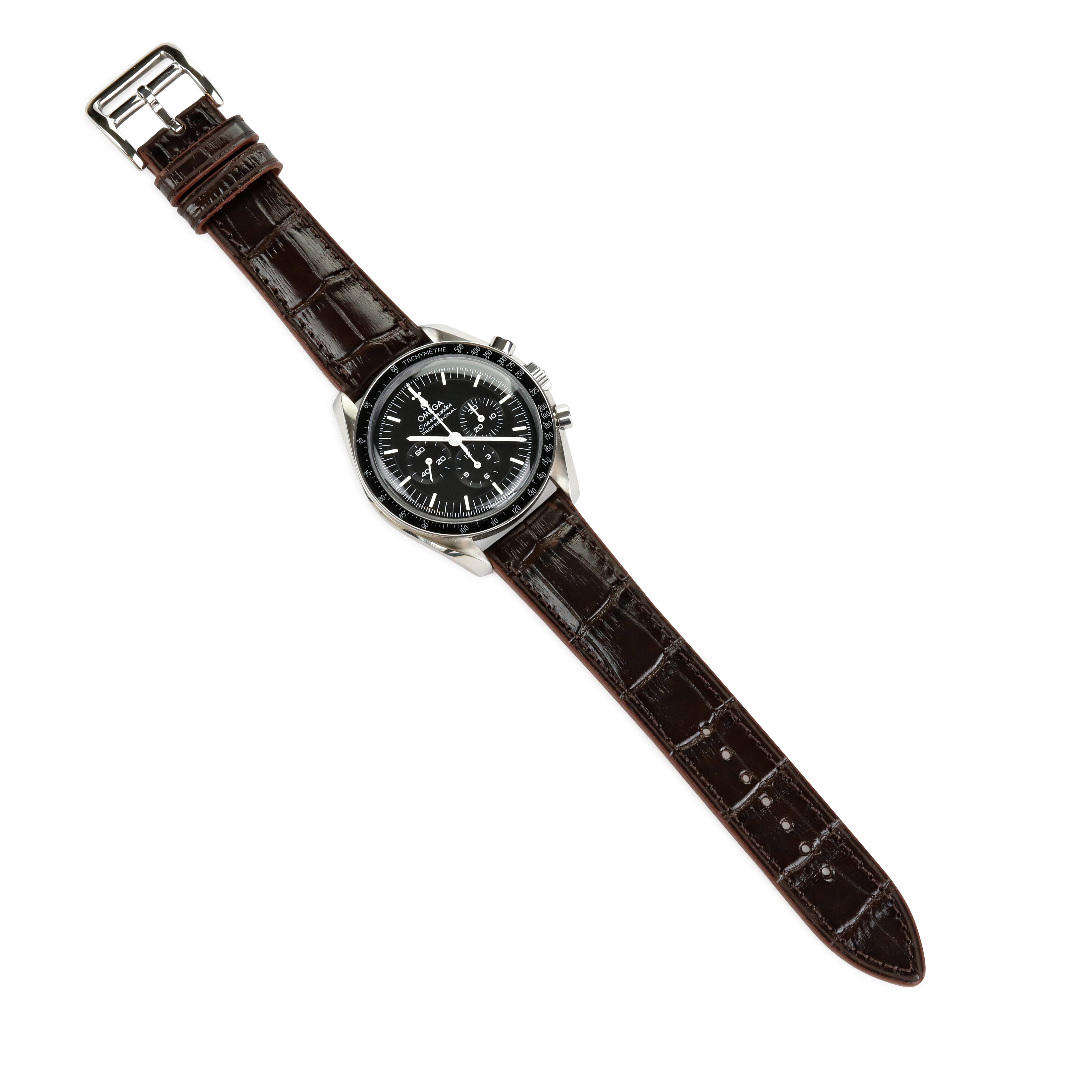 Croc. Embossed Leather Strap - Brown