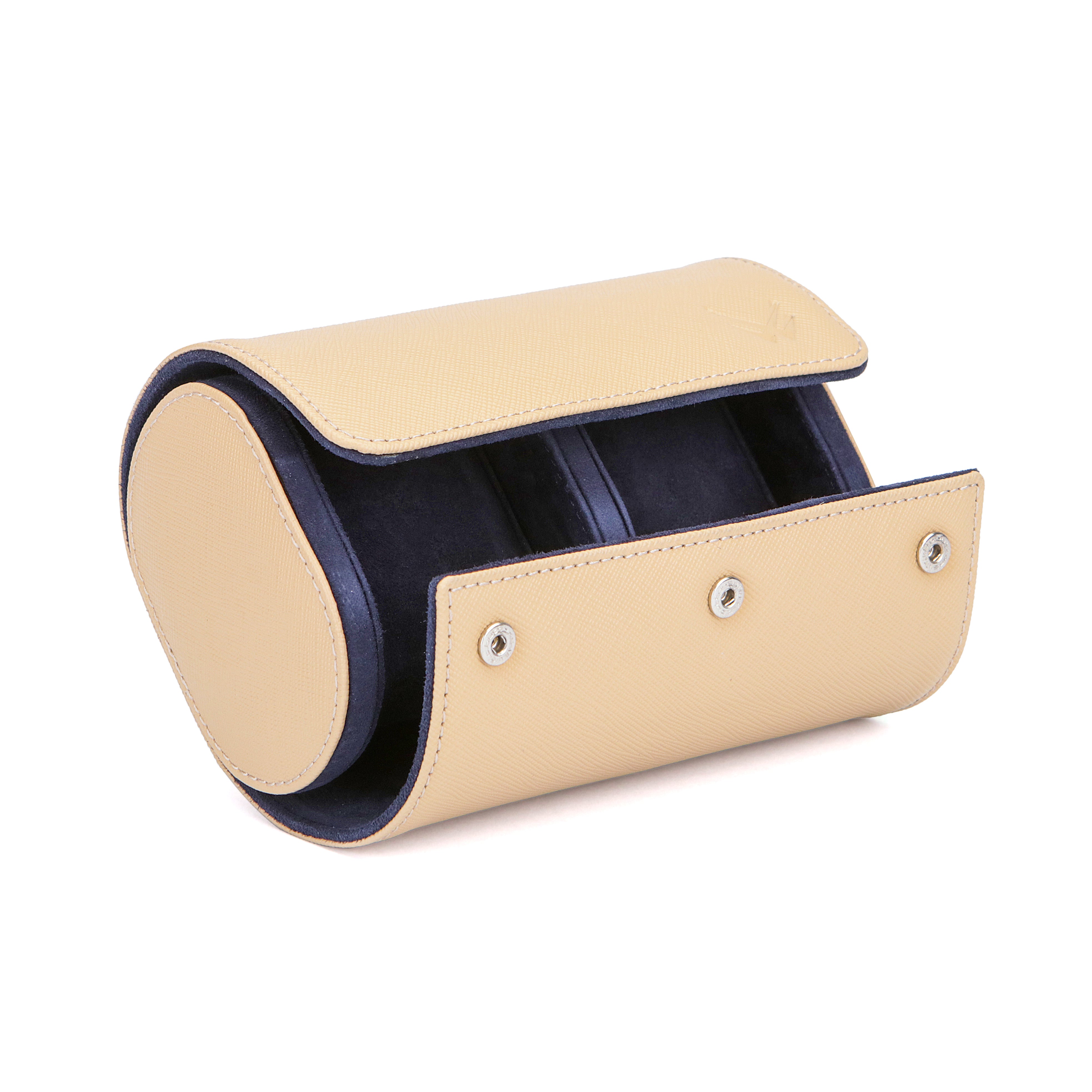 Lusse Leather Watch Roll for 2 - Beige