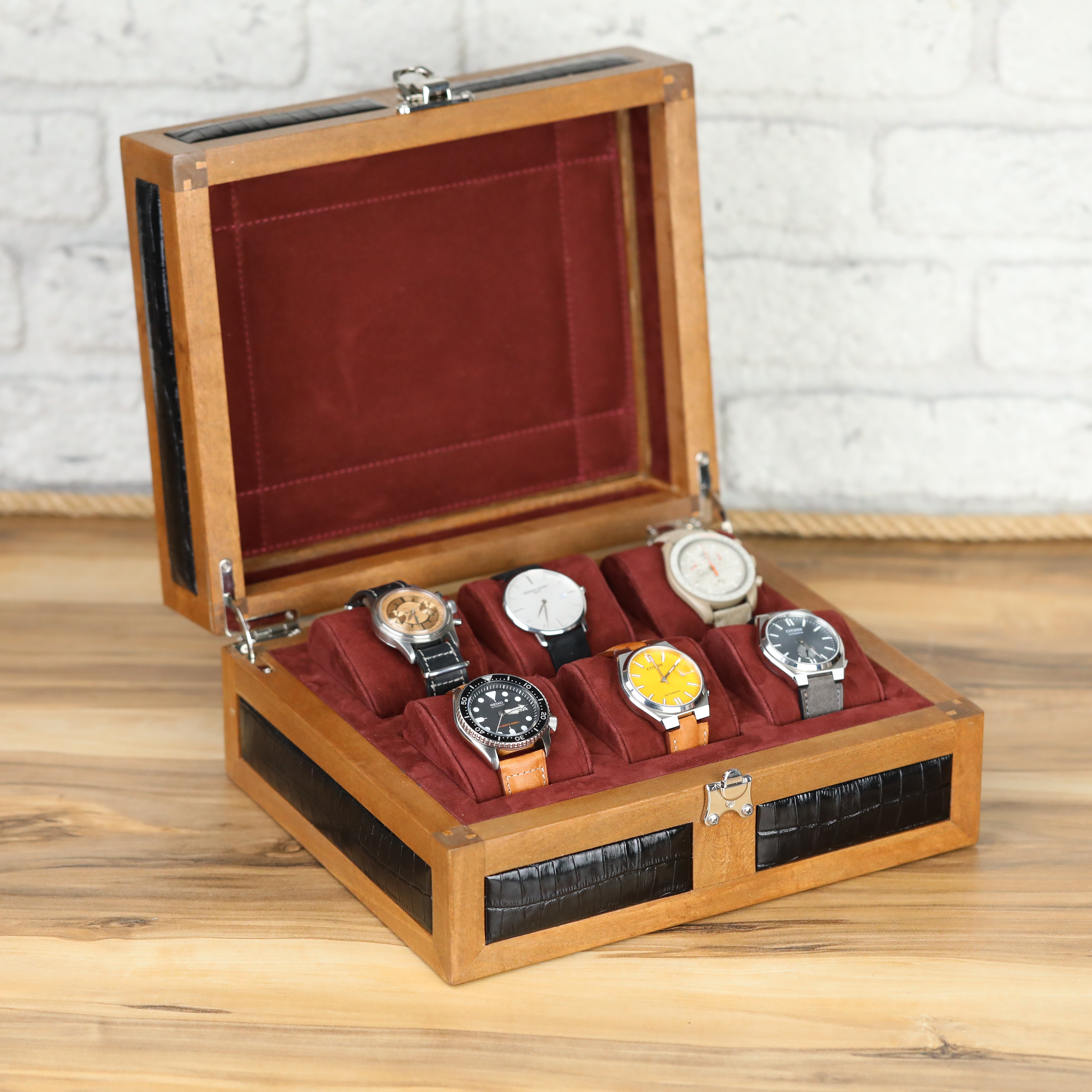 Heritage Wooden Watch Box for 6 / Black