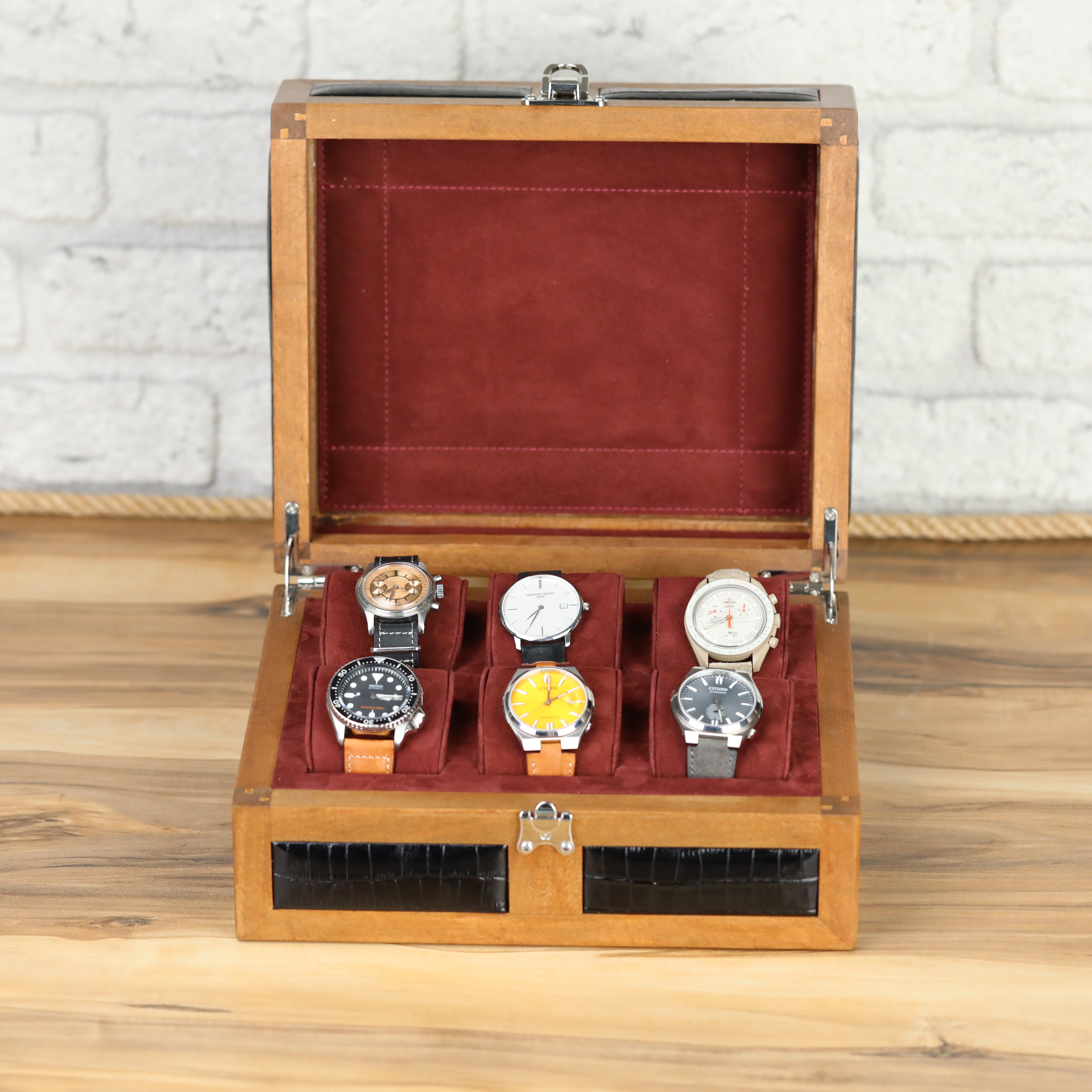 Heritage Wooden Watch Box for 6 / Black