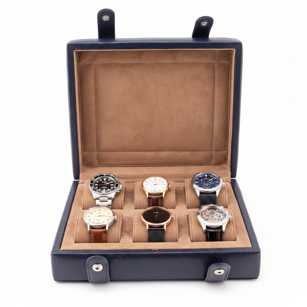 Arca Temporis Leather Watch Box for 6 / D. Blue -Mocha