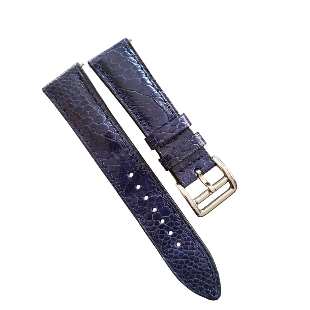 Ostrich Leather Strap -  D. Blue