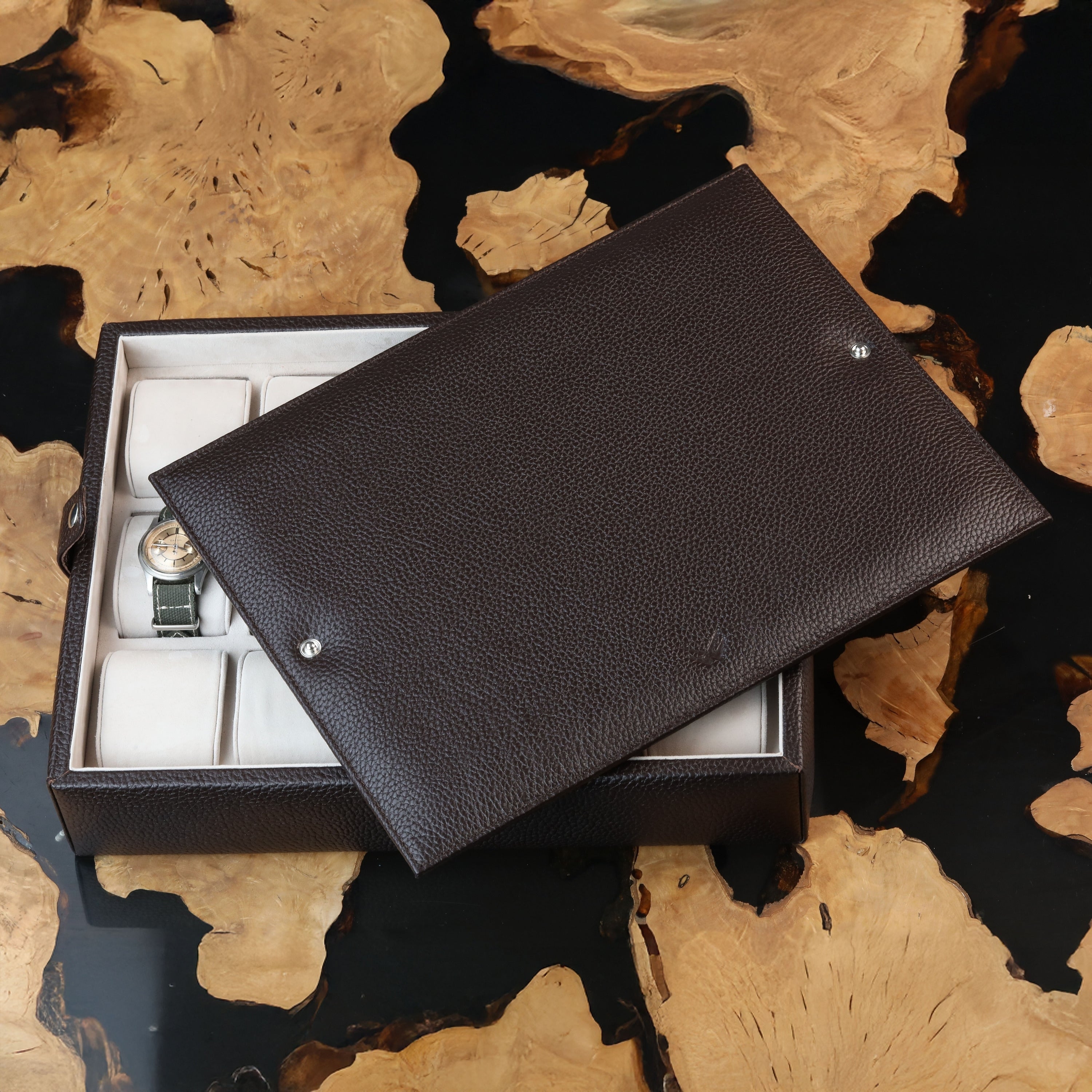 Garde-Temps Leather Watch Box for 15 / Dark Brown