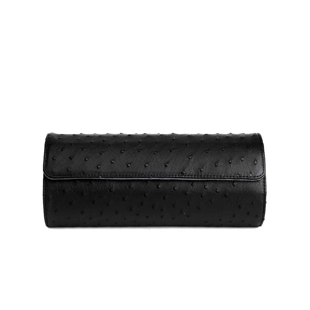 Angora Ostrich Leather Watch Roll for 3 - Black
