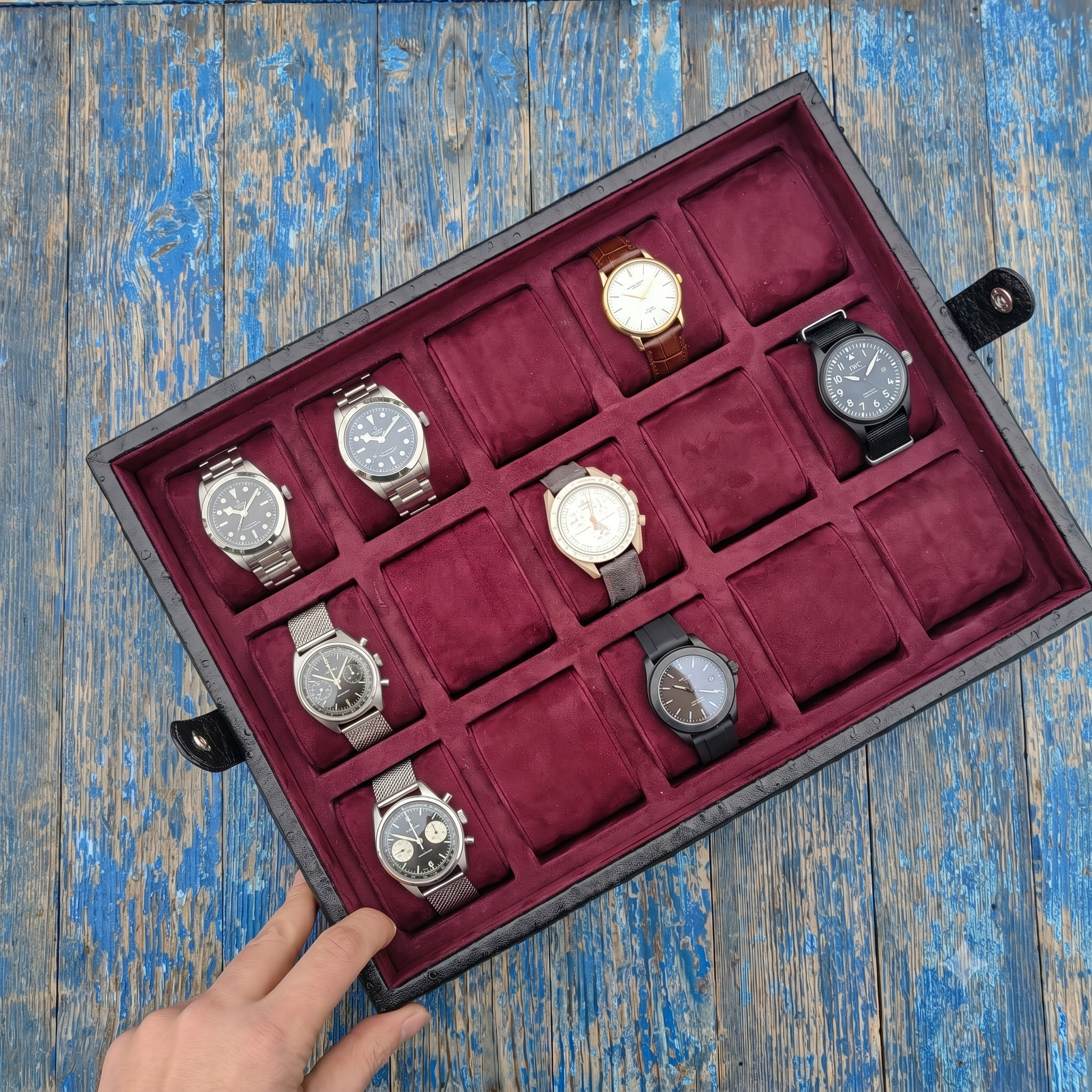 Ostrich Leather Watch Box for 15  / Black