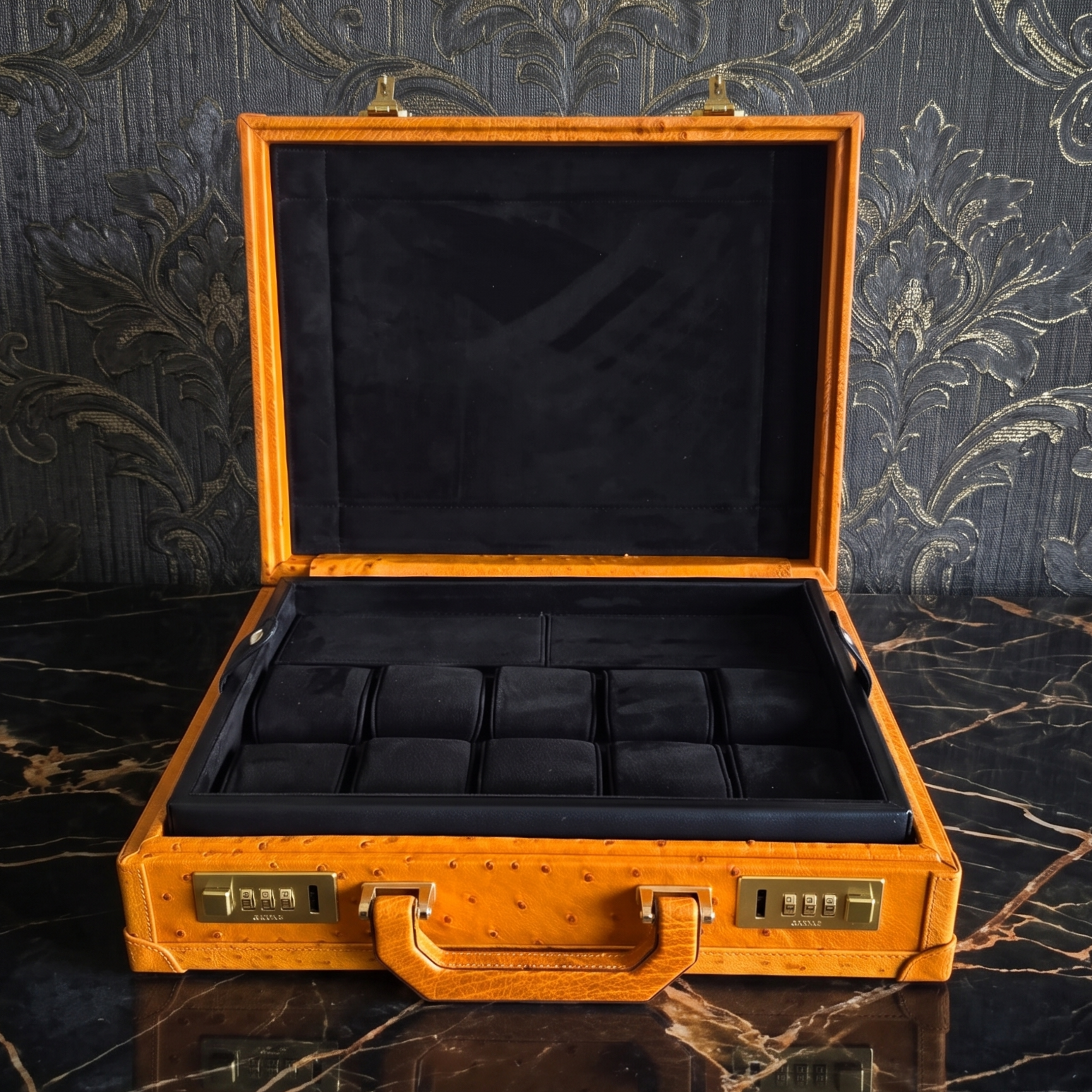 Bond Ostrich Leather Watch Case for 10  / Tan