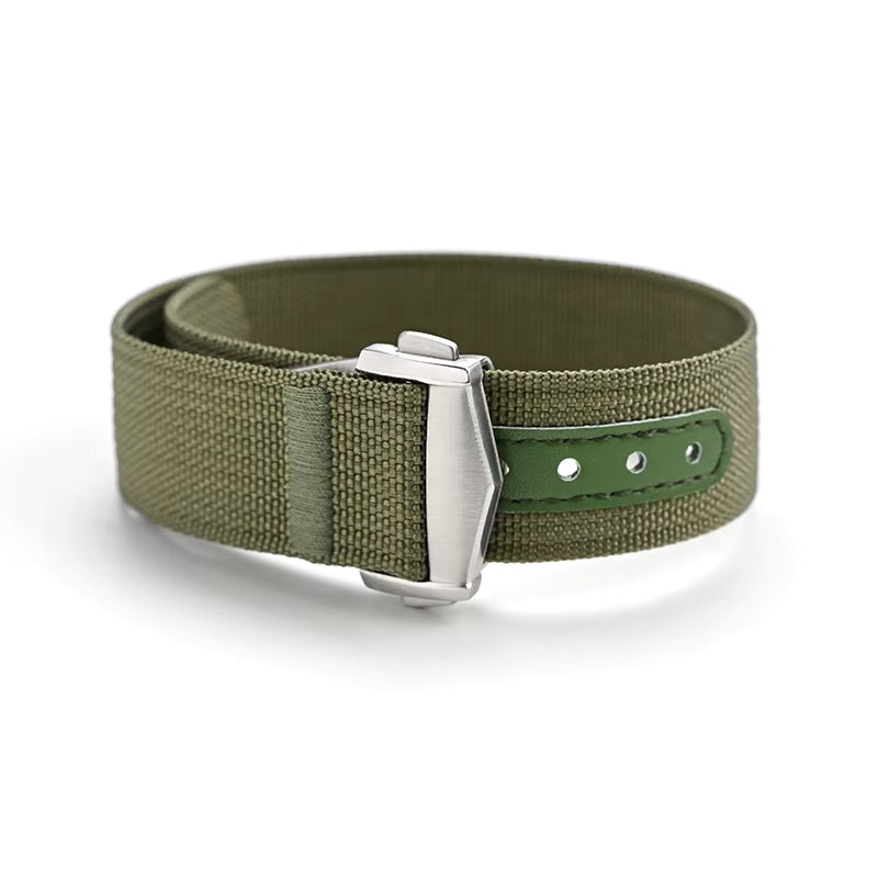 Textile Watch Strap with Deployment Clasp - Green