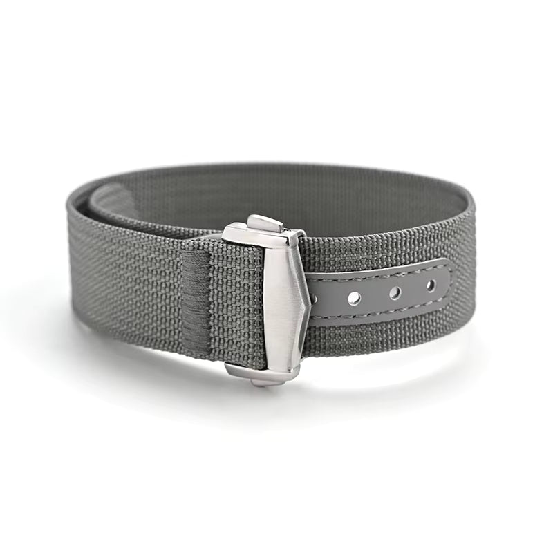 Textile Watch Strap with Deployment Clasp - Grey