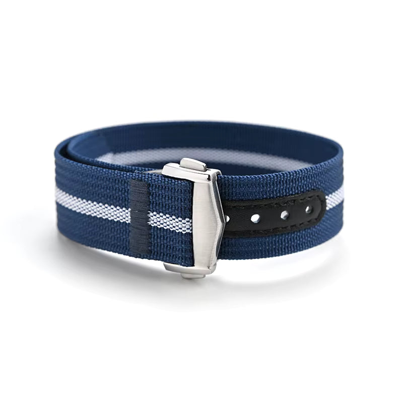 Textile Watch Strap with Deployment Clasp - Blue