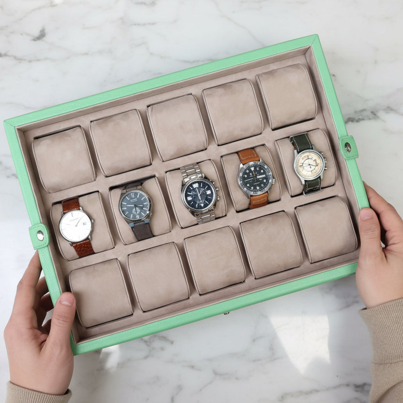 Garde-Temps Leather Watch Box for 15 / Green