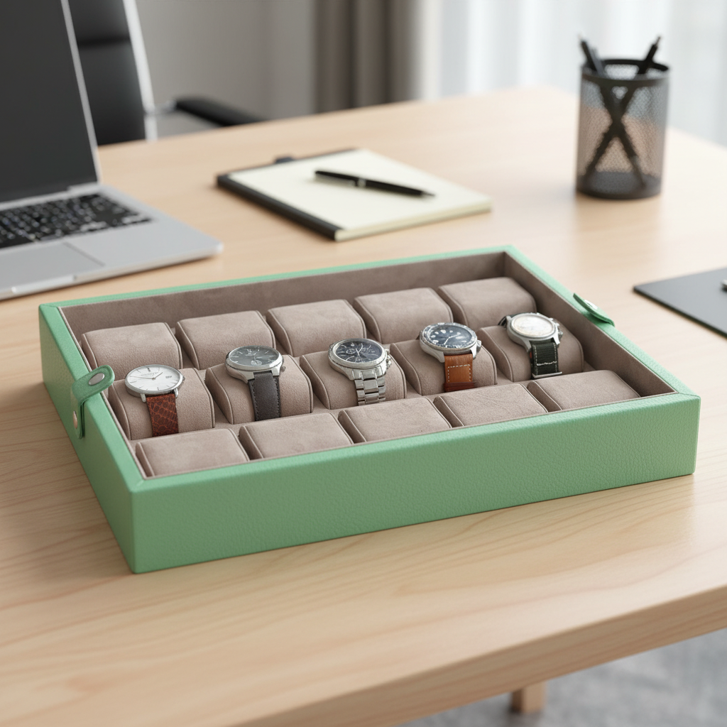 Garde-Temps Leather Watch Box for 15 / Green