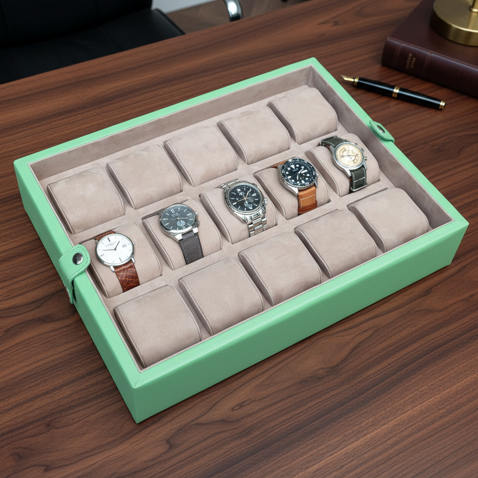 Garde-Temps Leather Watch Box for 15 / Green