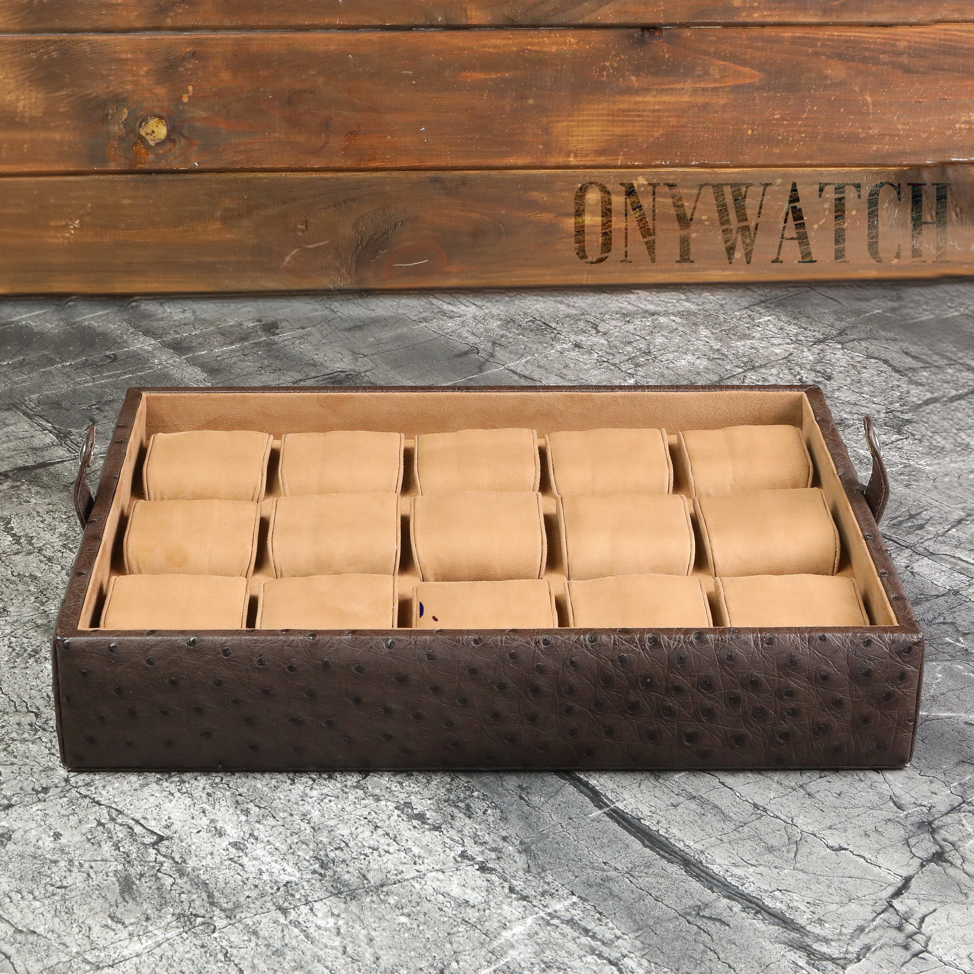 Ostrich Leather Watch Box for 15 / Brown