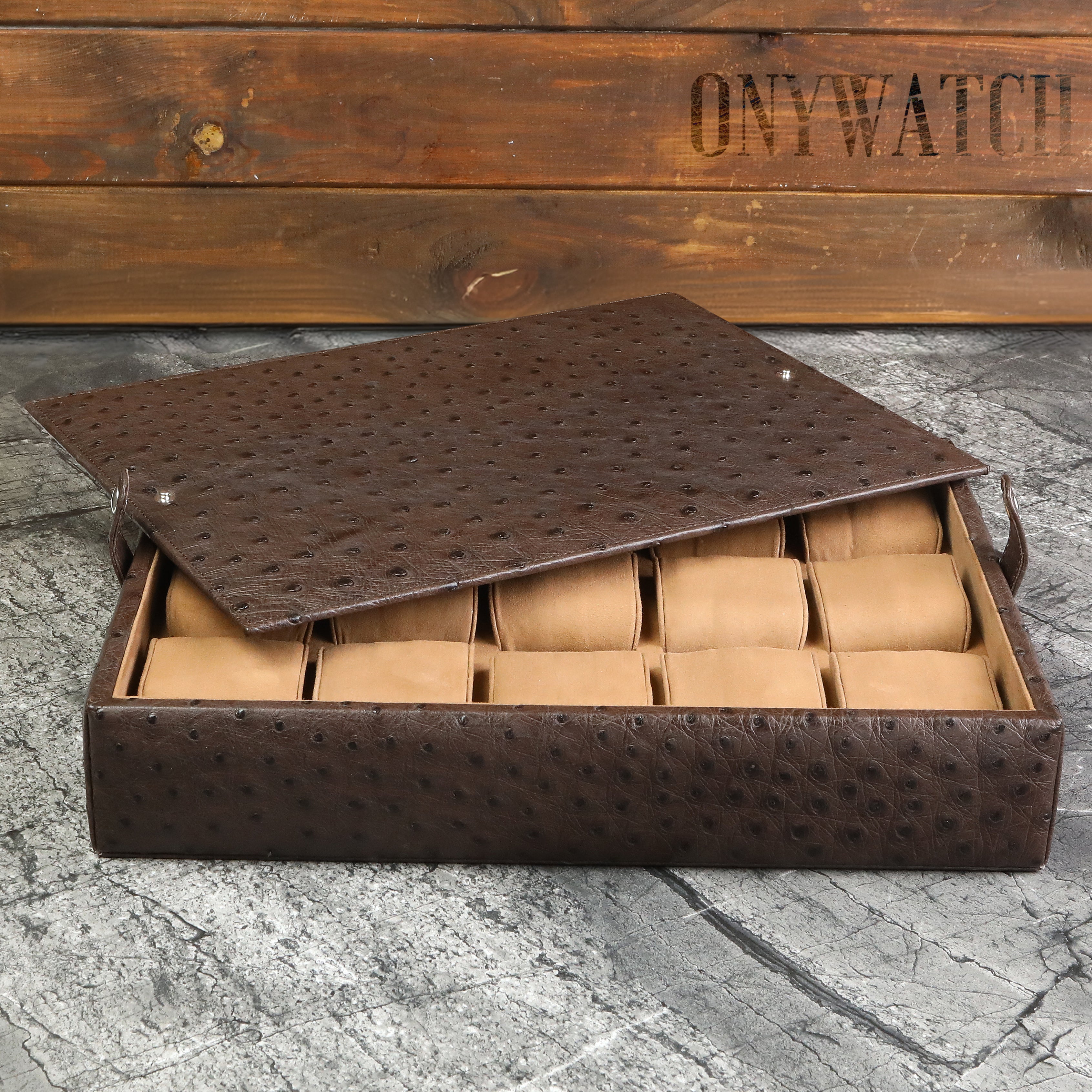 Ostrich Leather Watch Box for 15 / Brown