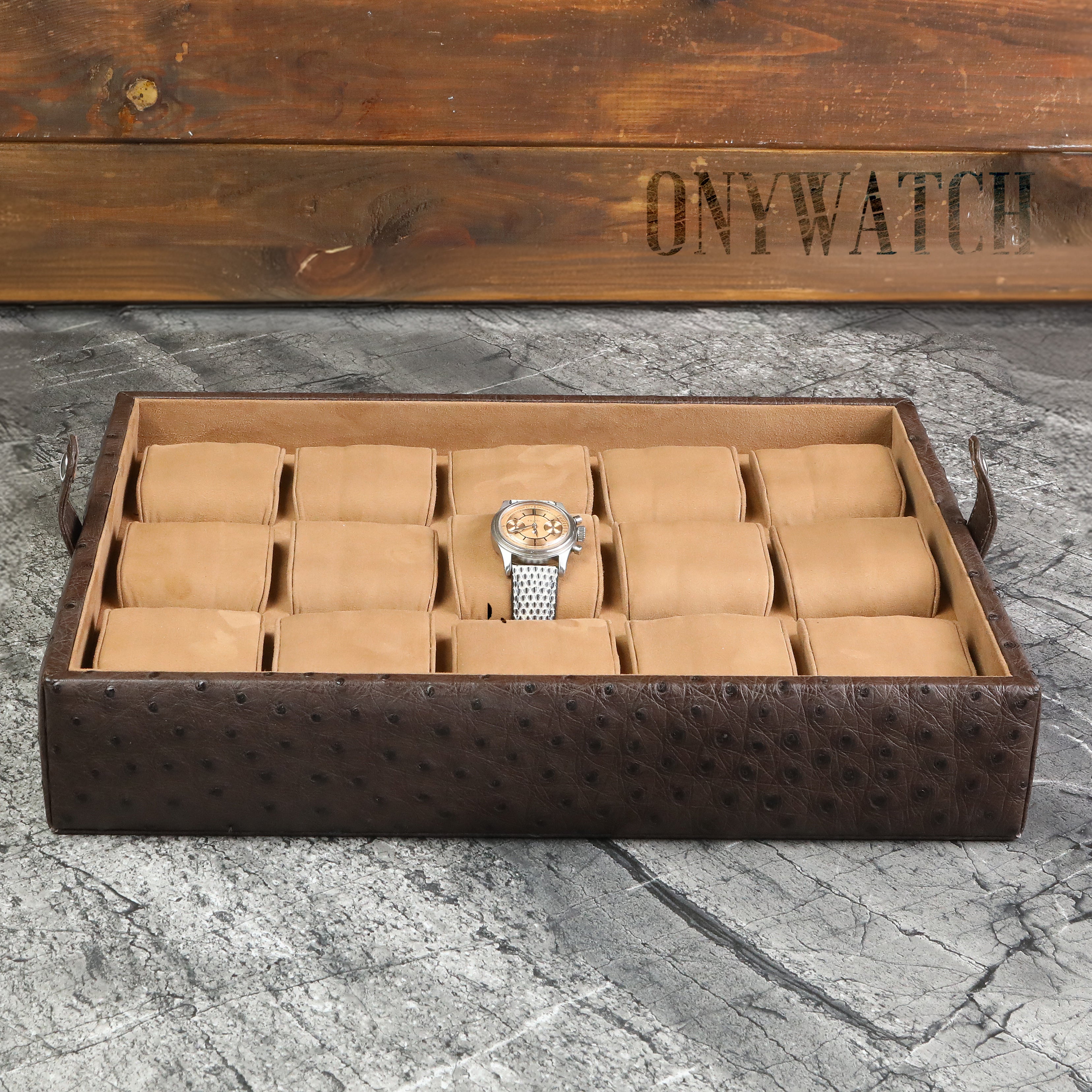 Ostrich Leather Watch Box for 15 / Brown