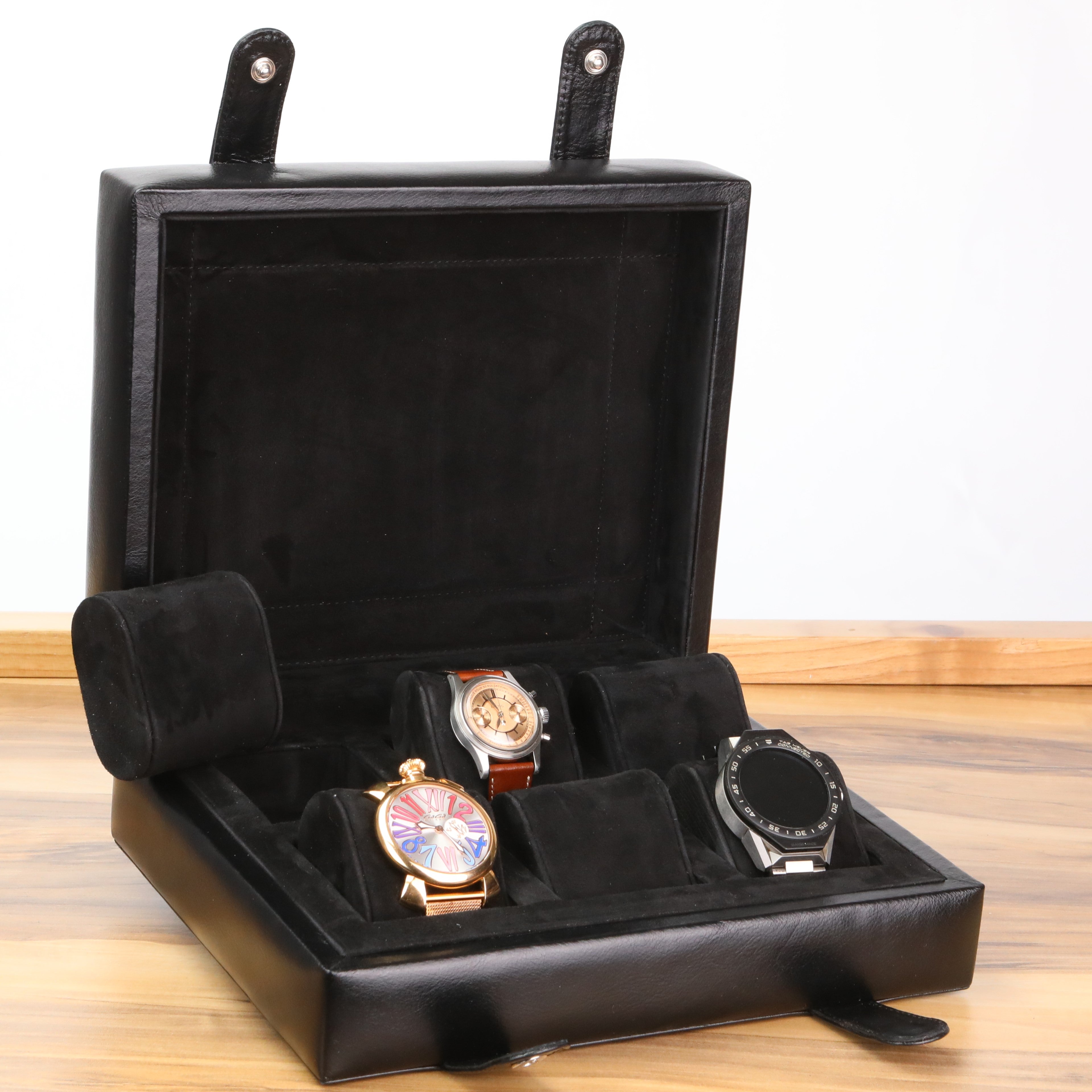 Leather Watch Box for 6  / Black