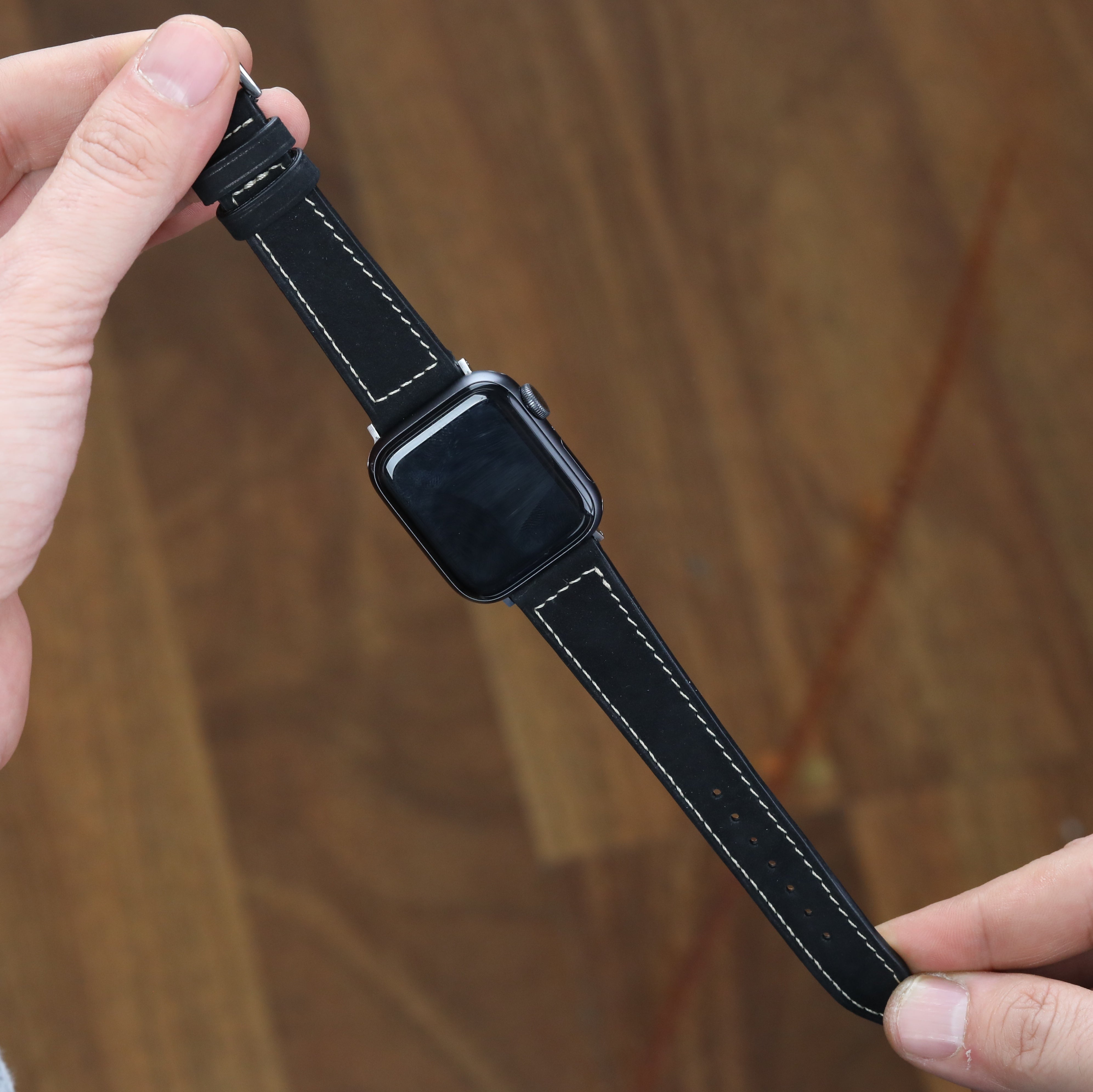 Apple Watch Compatible Leather Strap - Nubuck Black