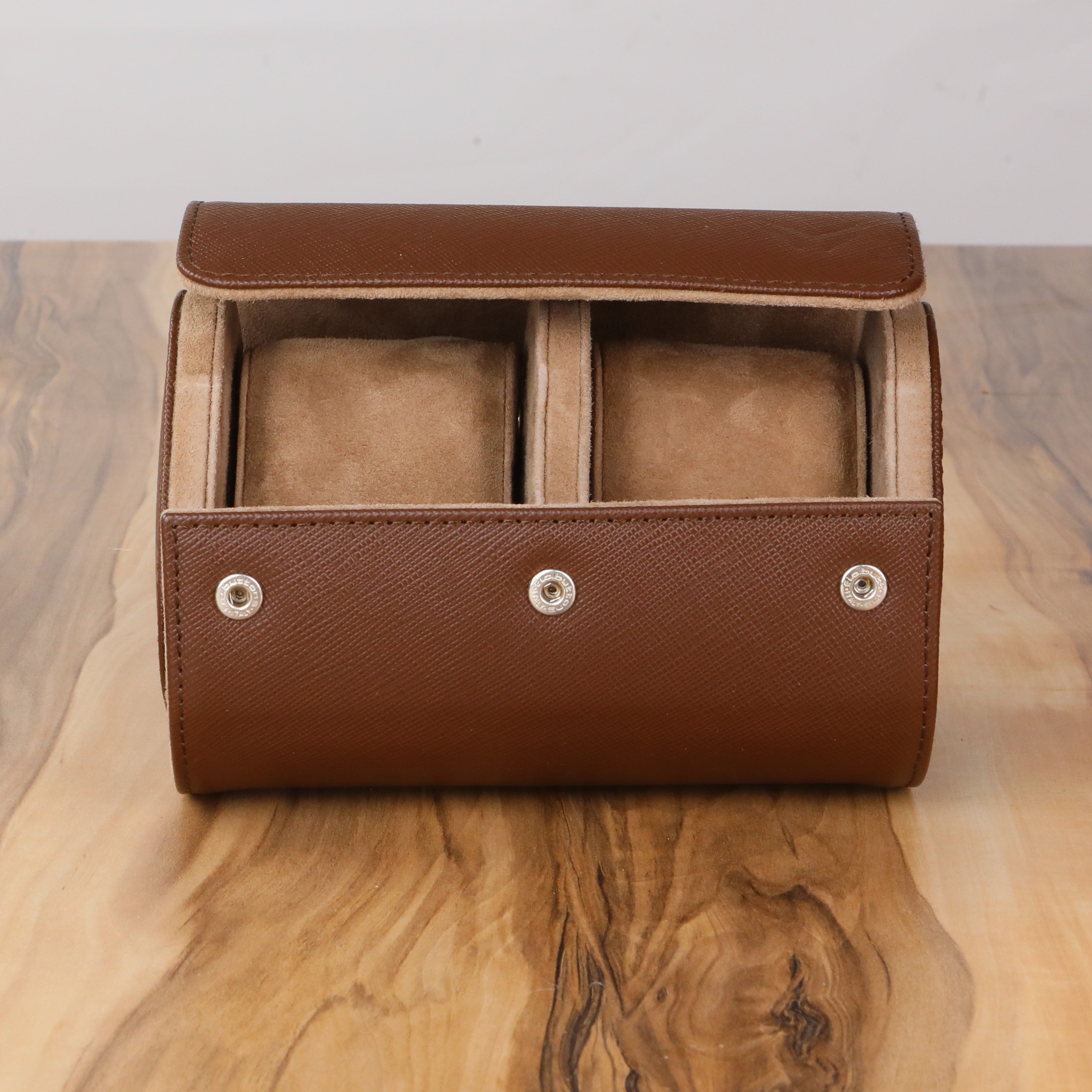 Lusse Leather Watch Roll for 2 - Brown