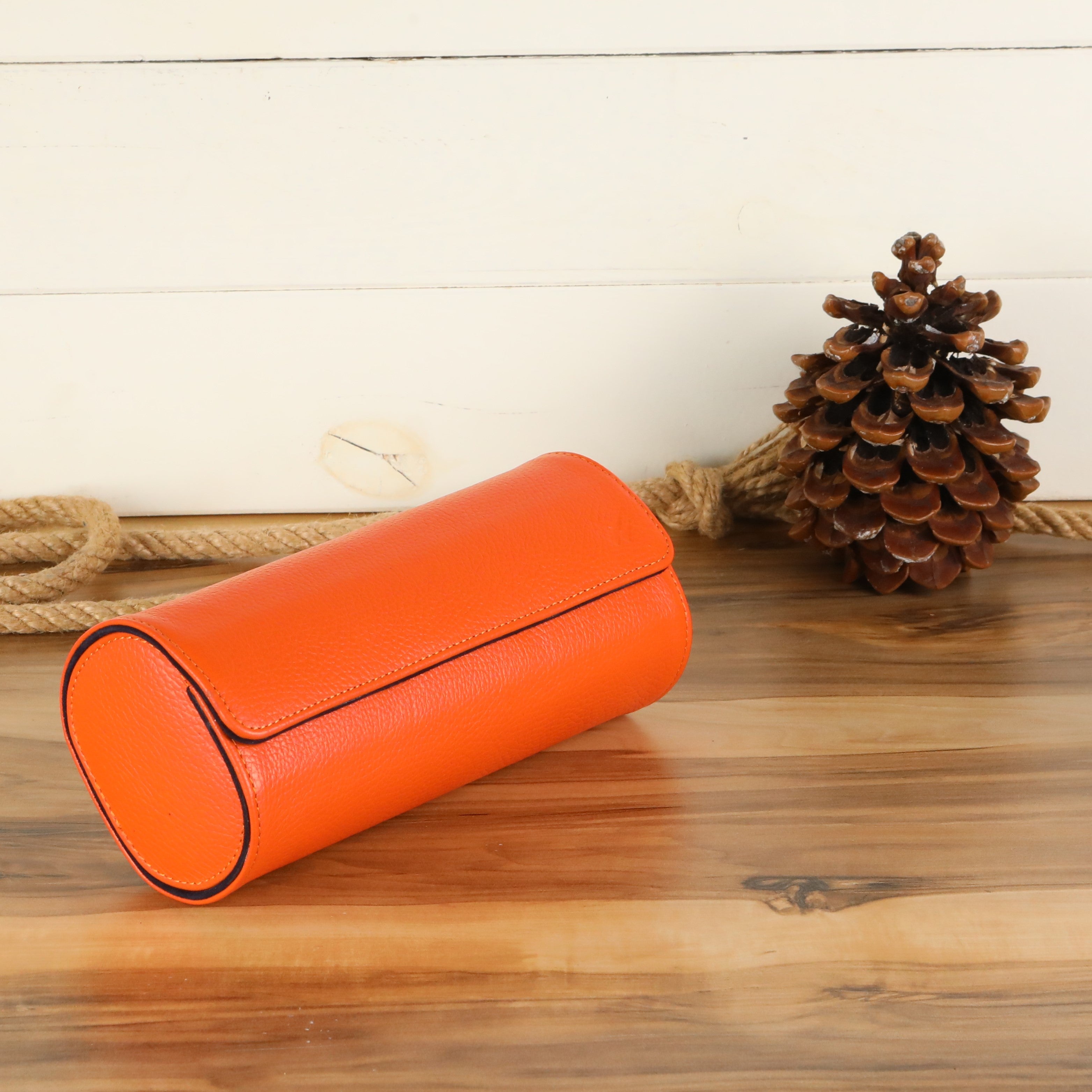 Angora Leather Watch Roll for 3 - Orange