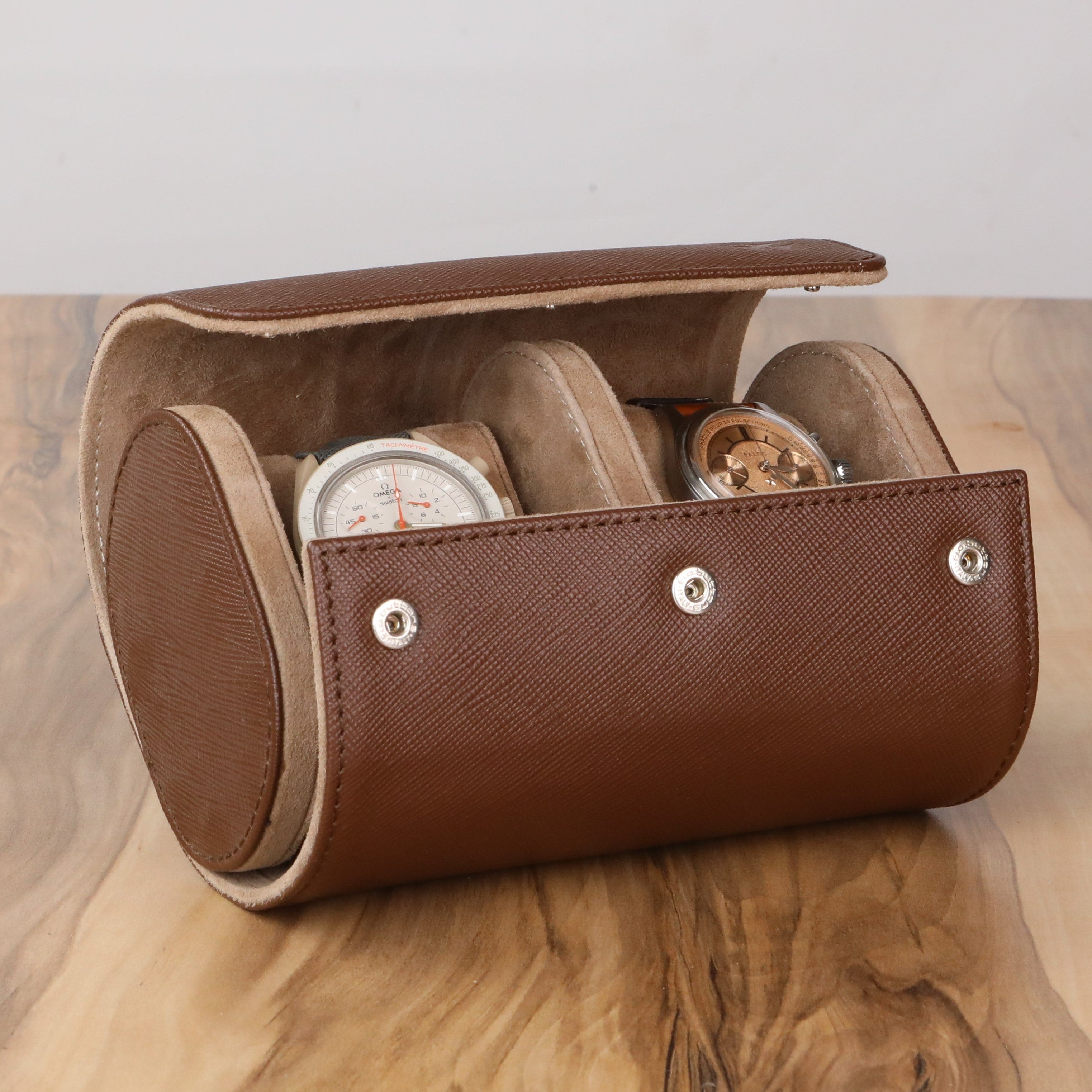 Lusse Leather Watch Roll for 2 - Brown
