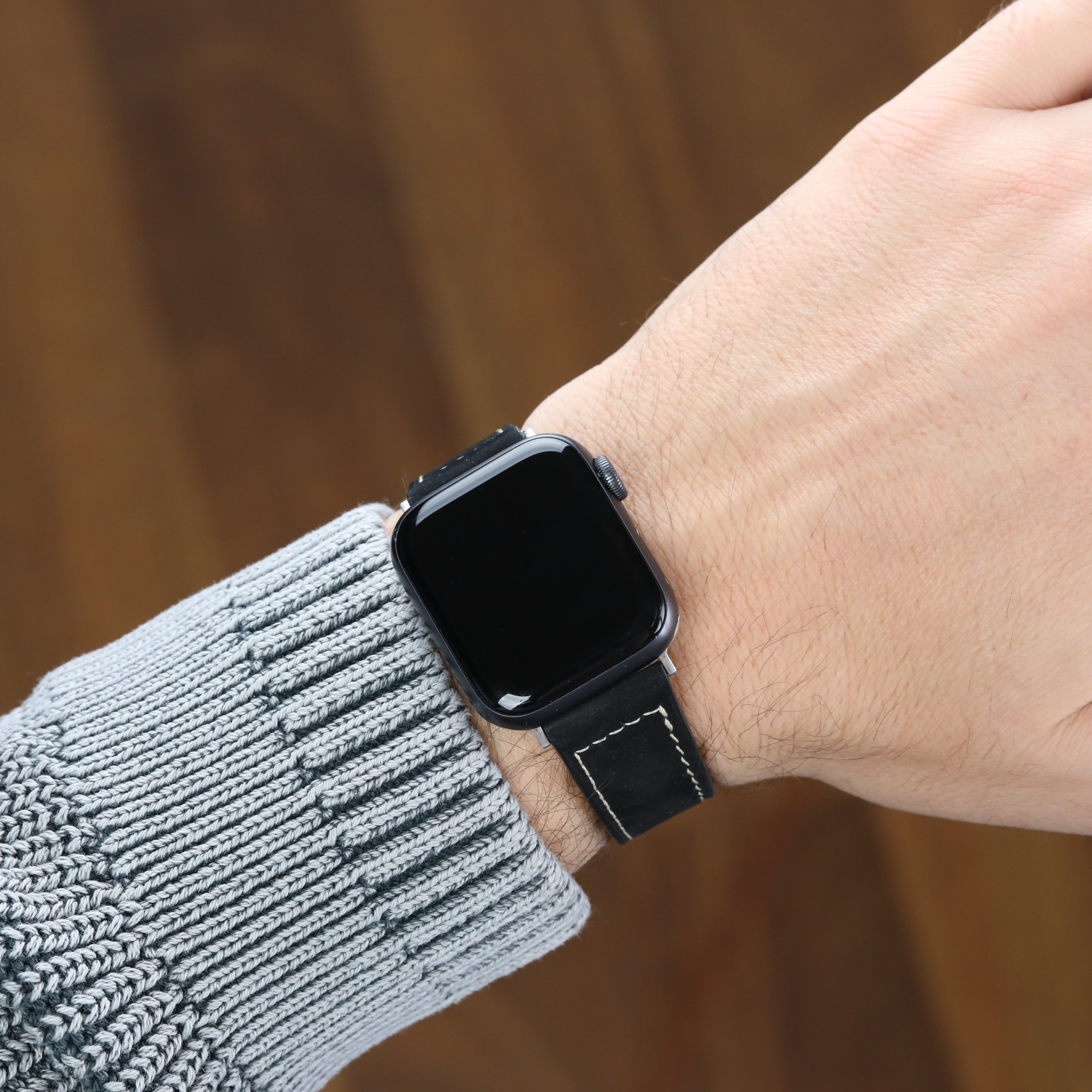 Apple Watch Compatible Leather Strap - Nubuck Black