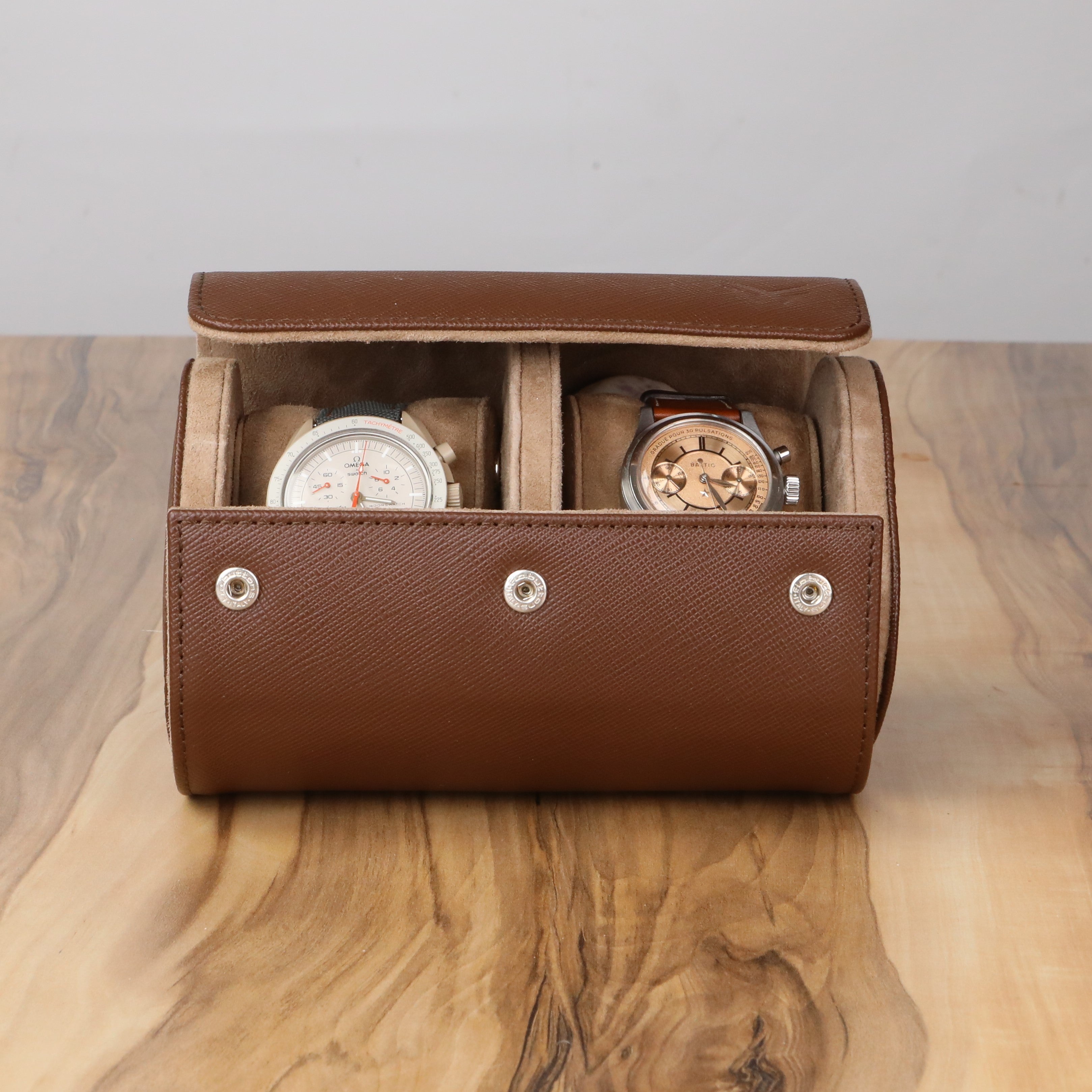 Lusse Leather Watch Roll for 2 - Brown