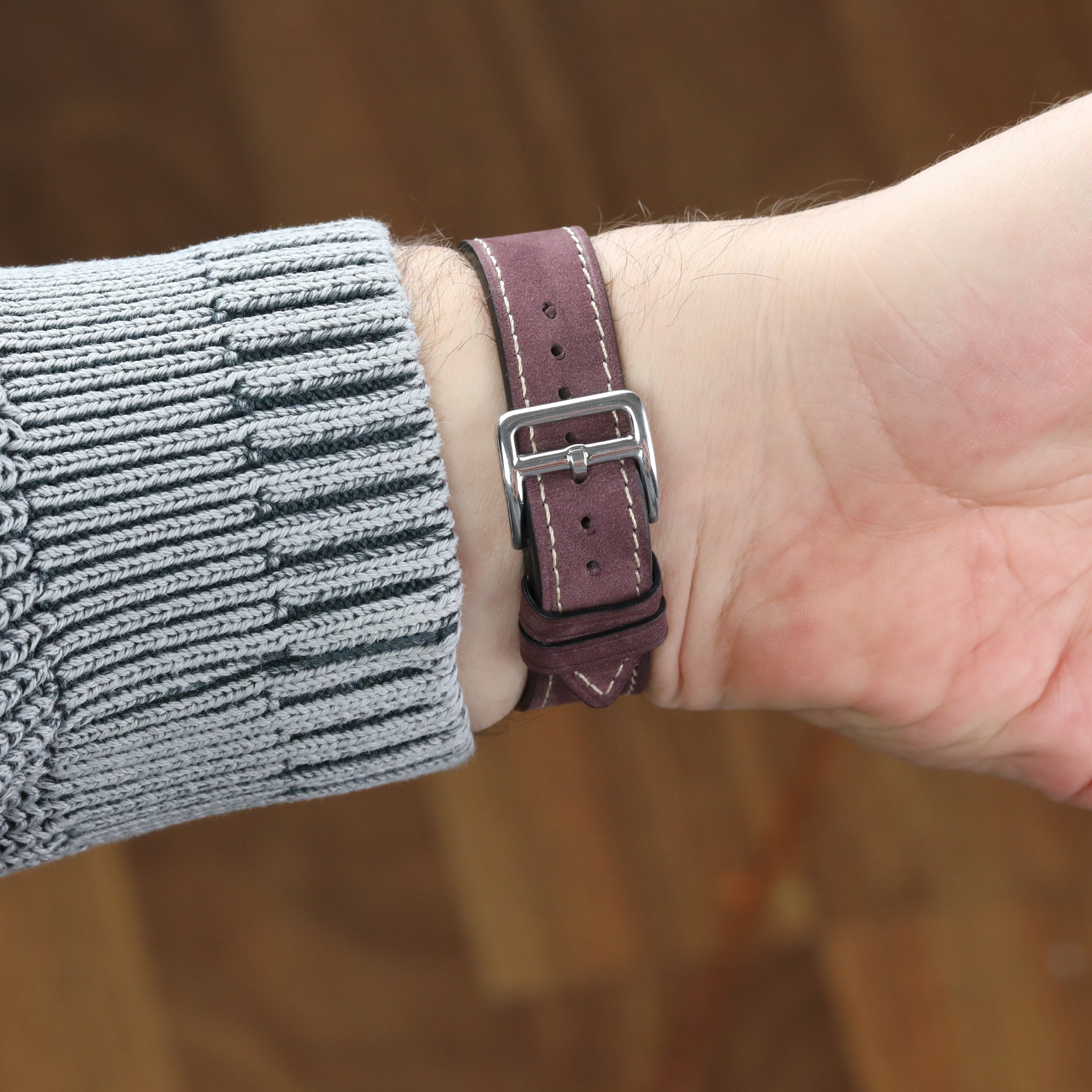 Apple Watch Compatible Leather Strap - Nubuck Burgundy