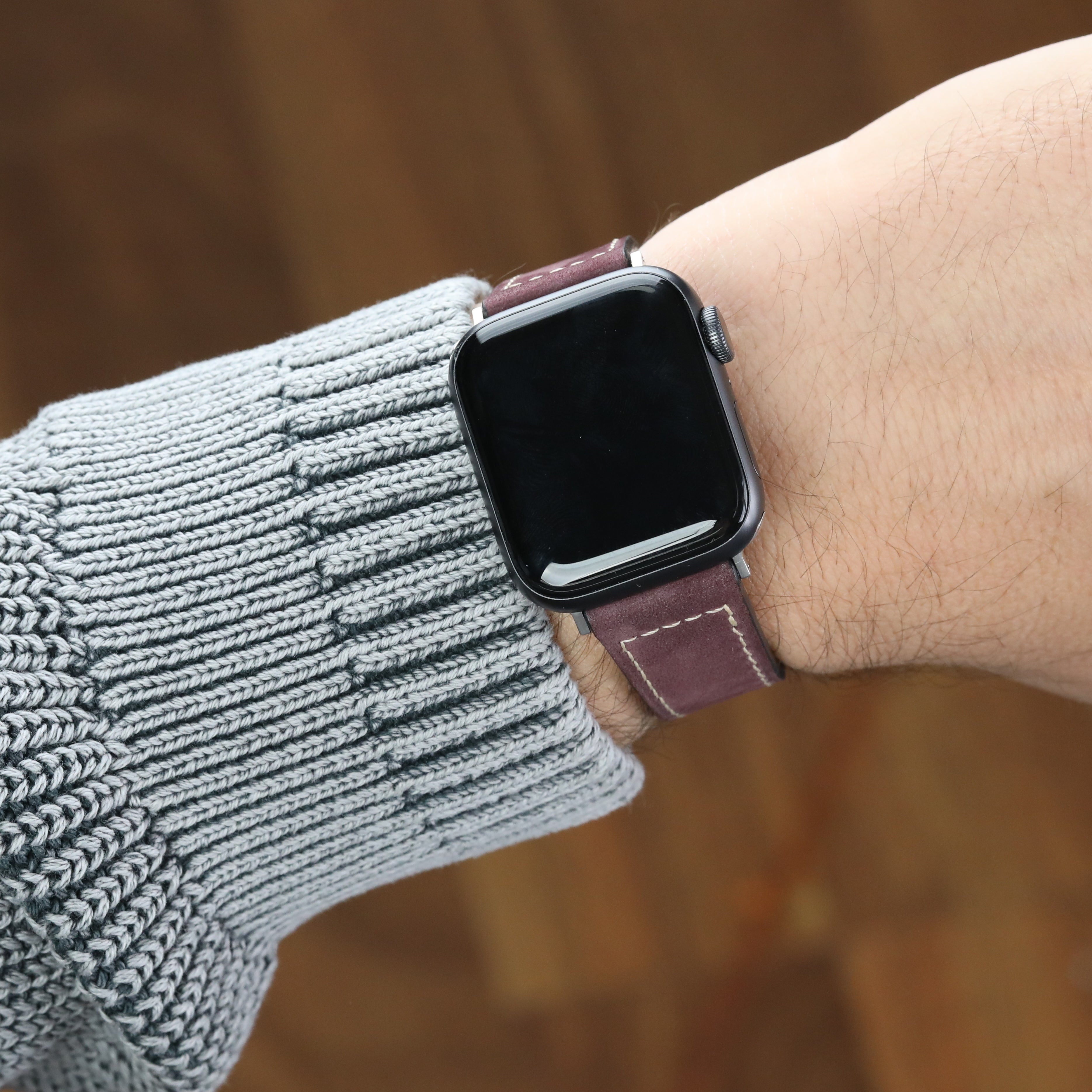 Apple Watch Compatible Leather Strap - Nubuck Burgundy