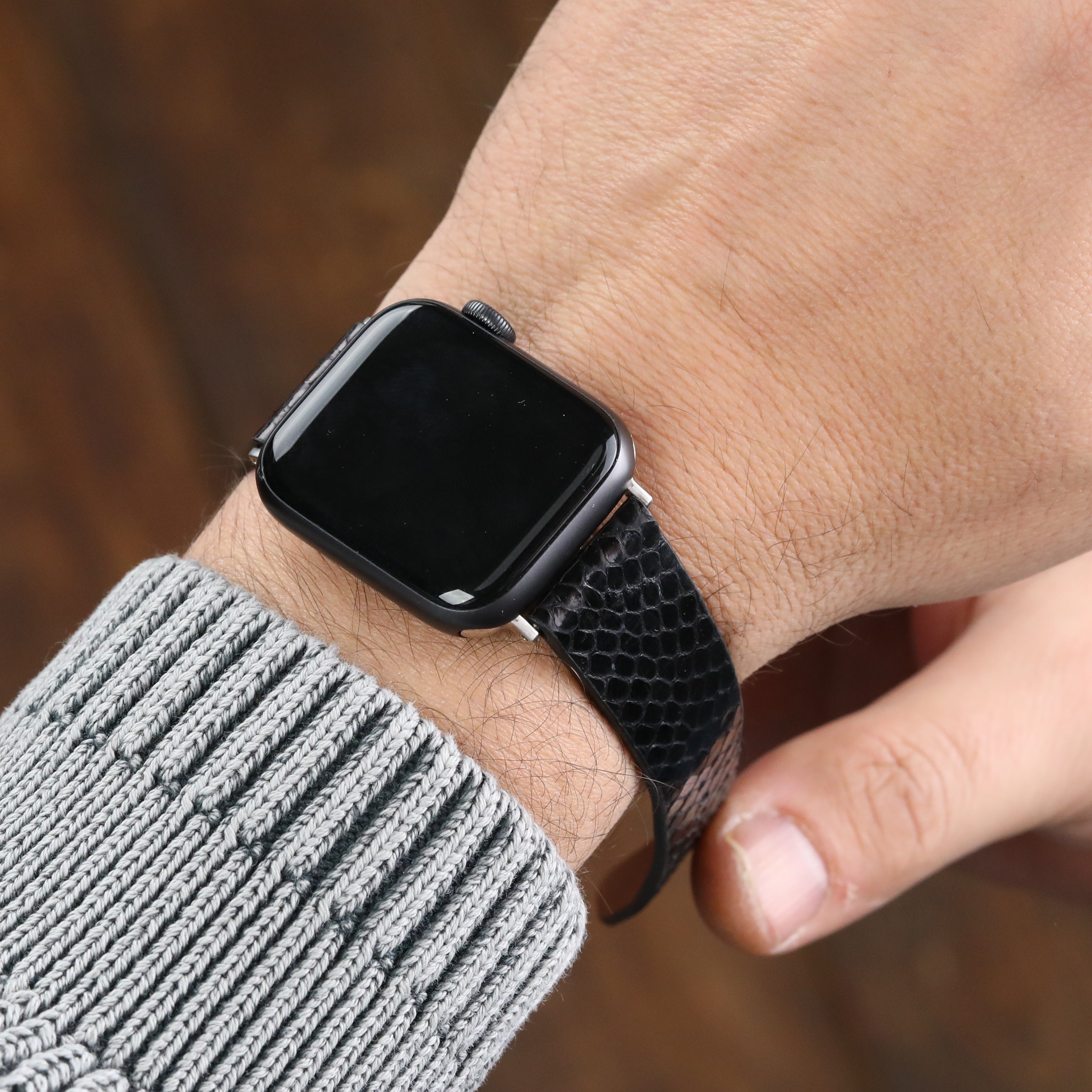 Apple Watch Compatible Snakeskin Strap - Black