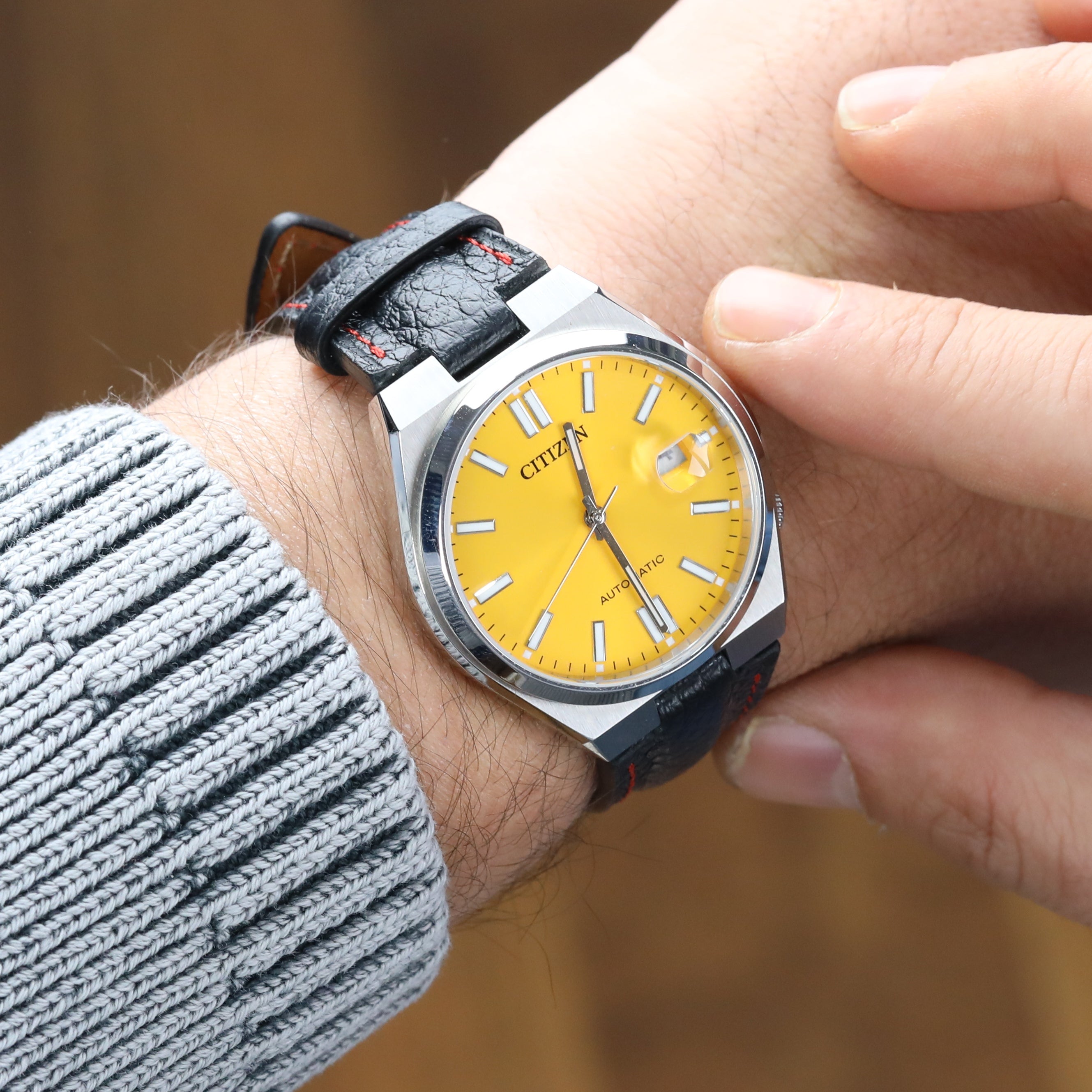 Tsuyosa Leather Watch Watch Strap - Black