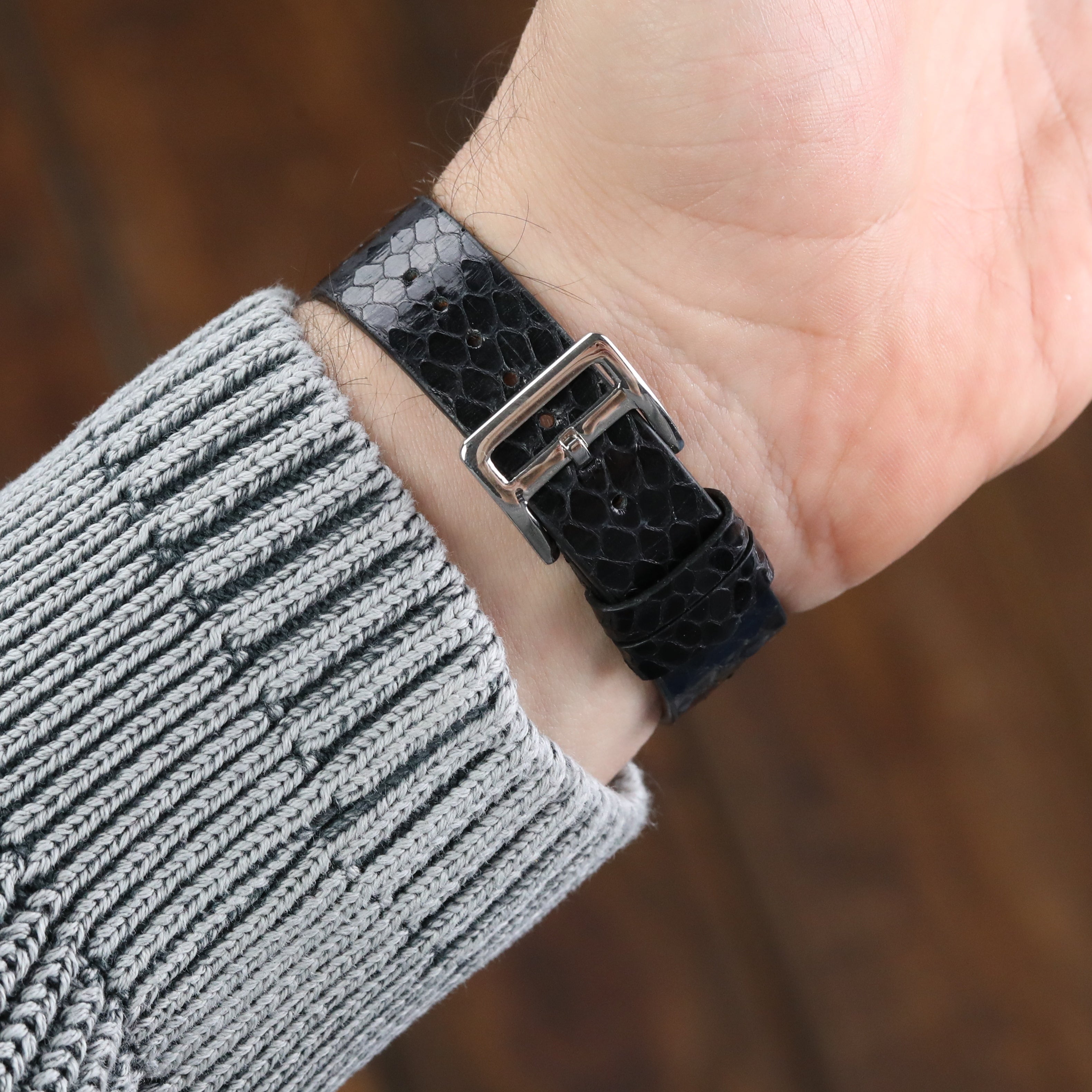 Apple Watch Compatible Snakeskin Strap - Black