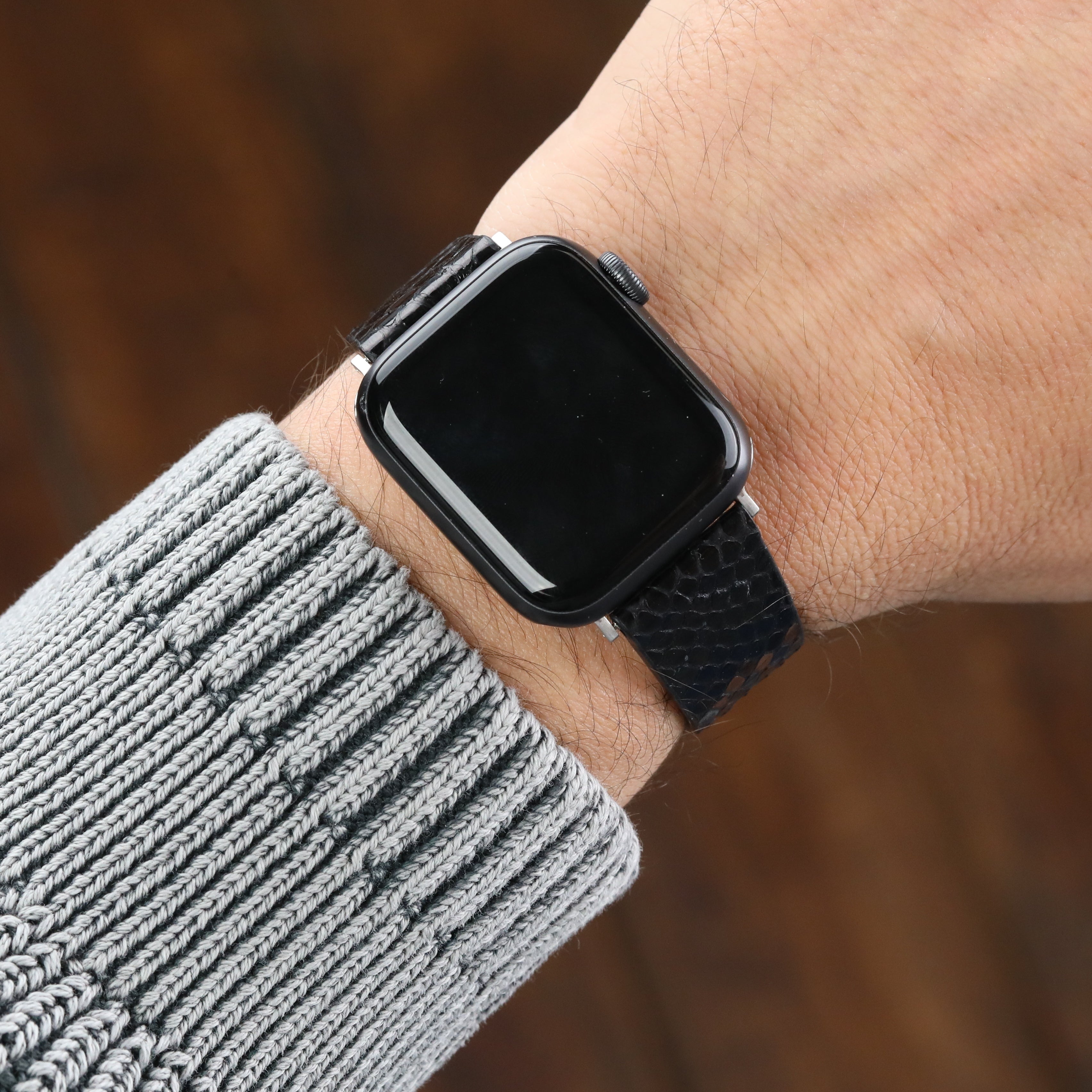 Apple Watch Compatible Snakeskin Strap - Black