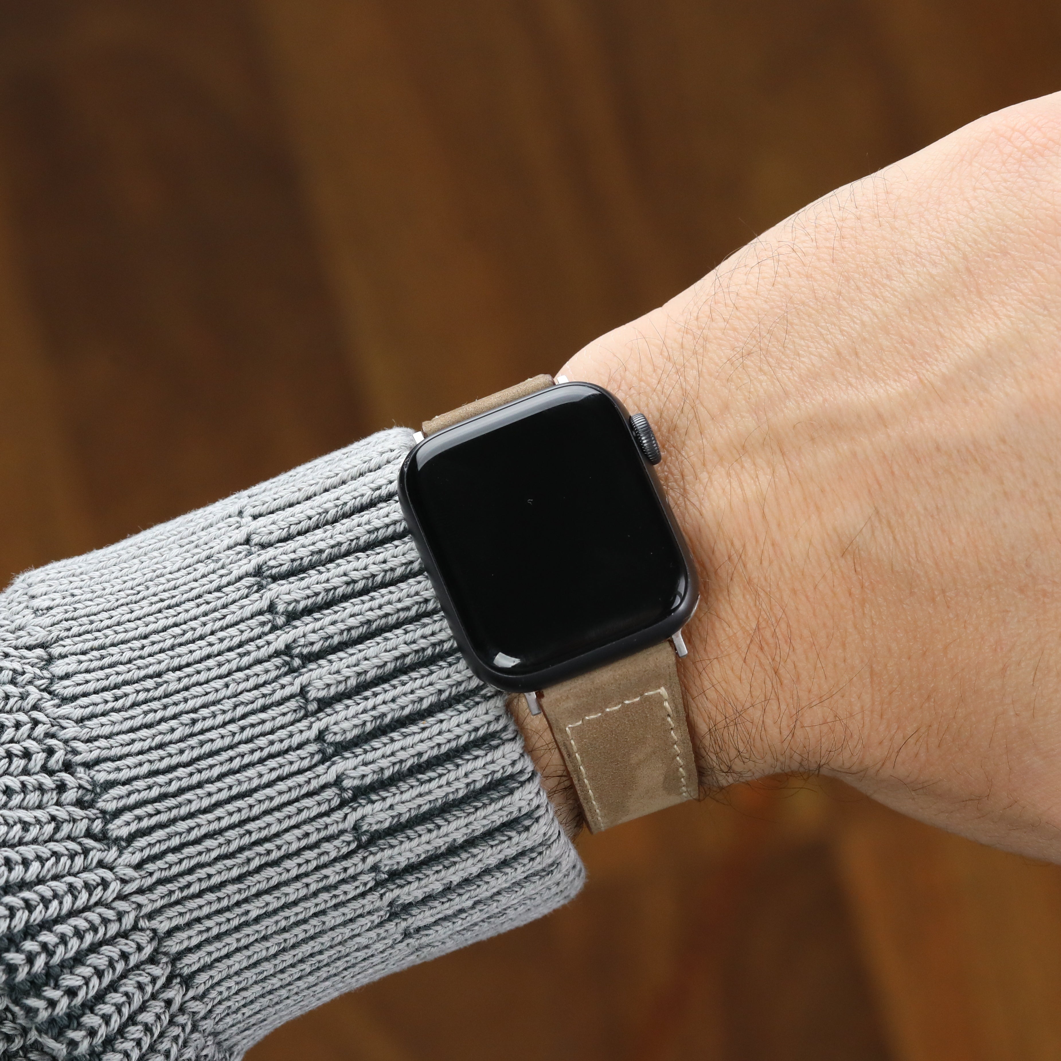 Apple Watch Compatible Leather Strap - Nubuck Grey