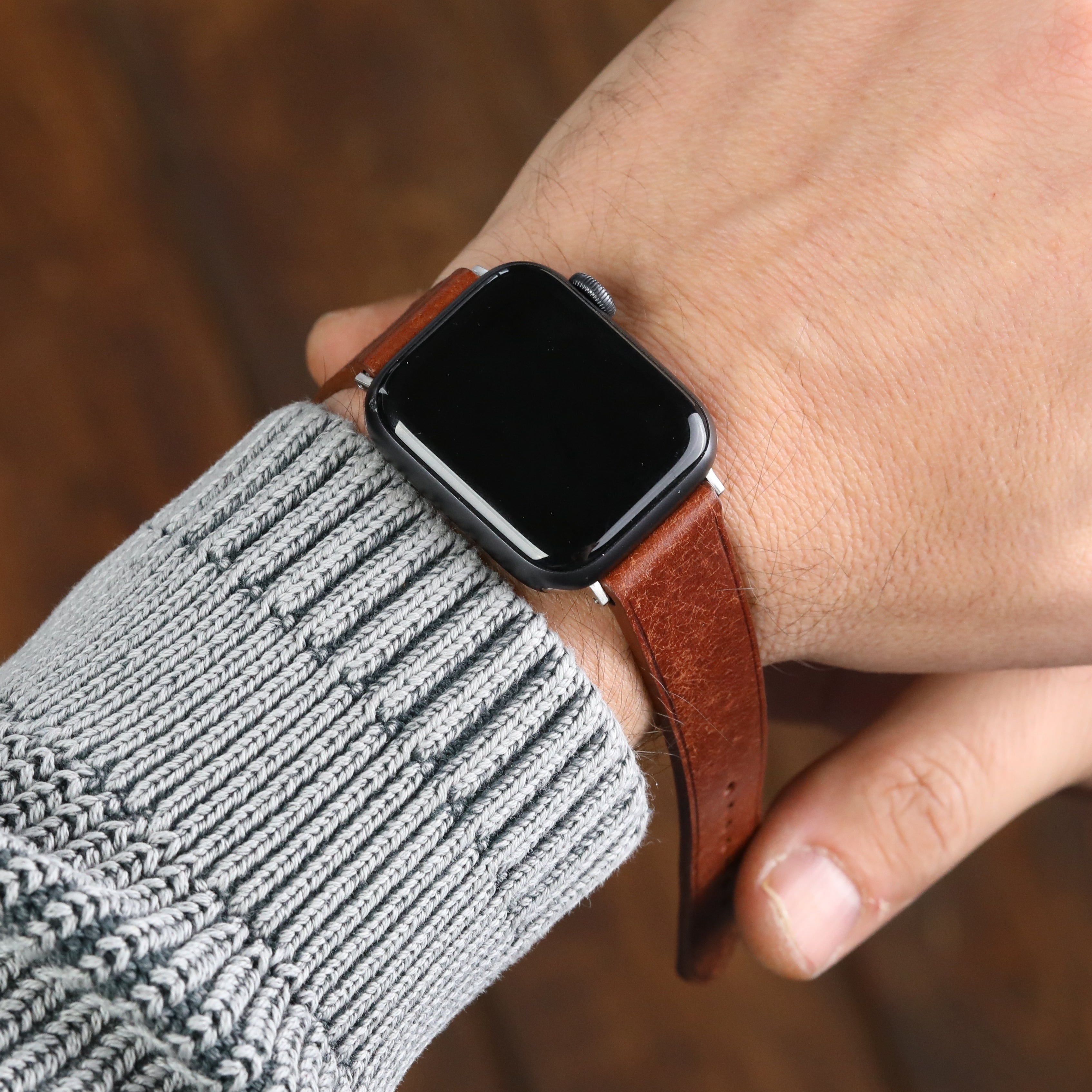Apple Watch Compatible Leather Strap - Brown