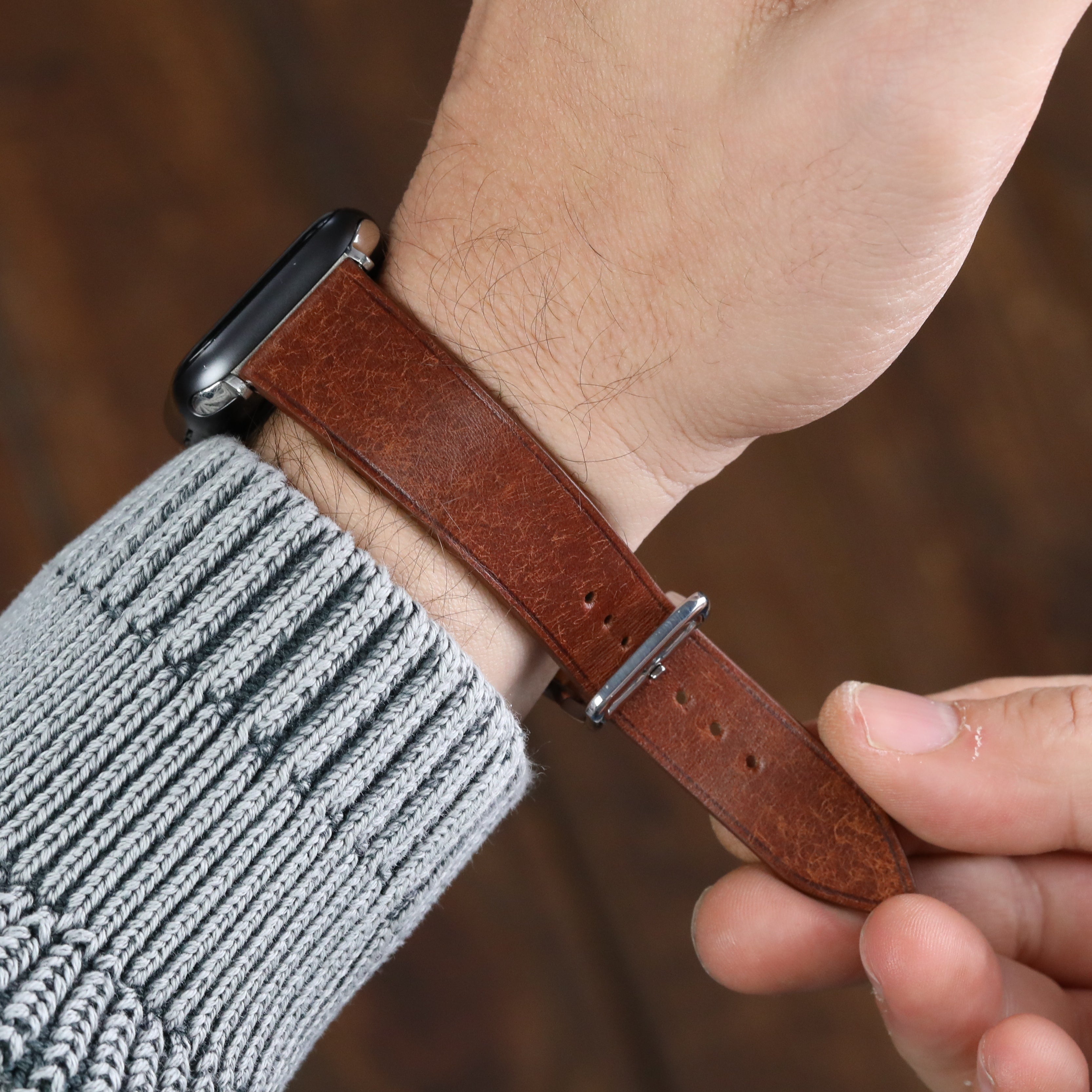 Apple Watch Compatible Leather Strap - Brown