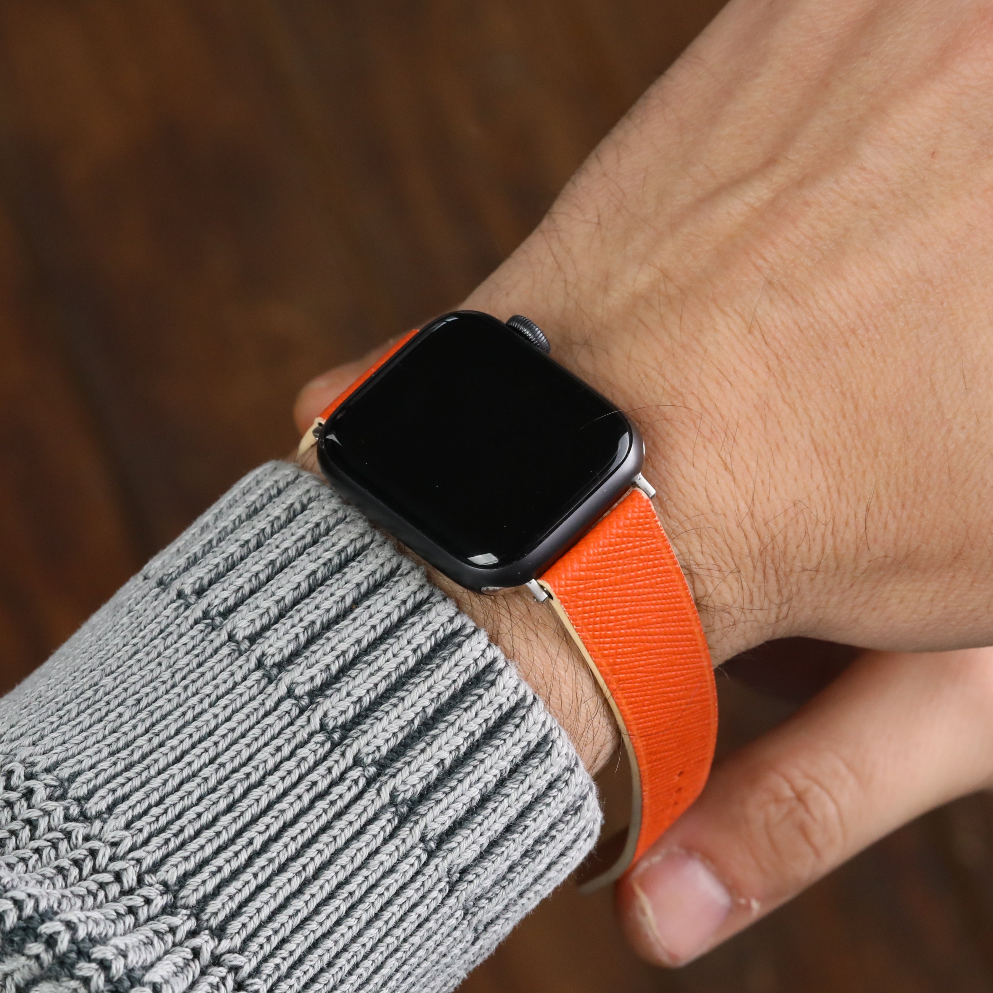 Apple Watch Compatible Leather Strap -  Orange