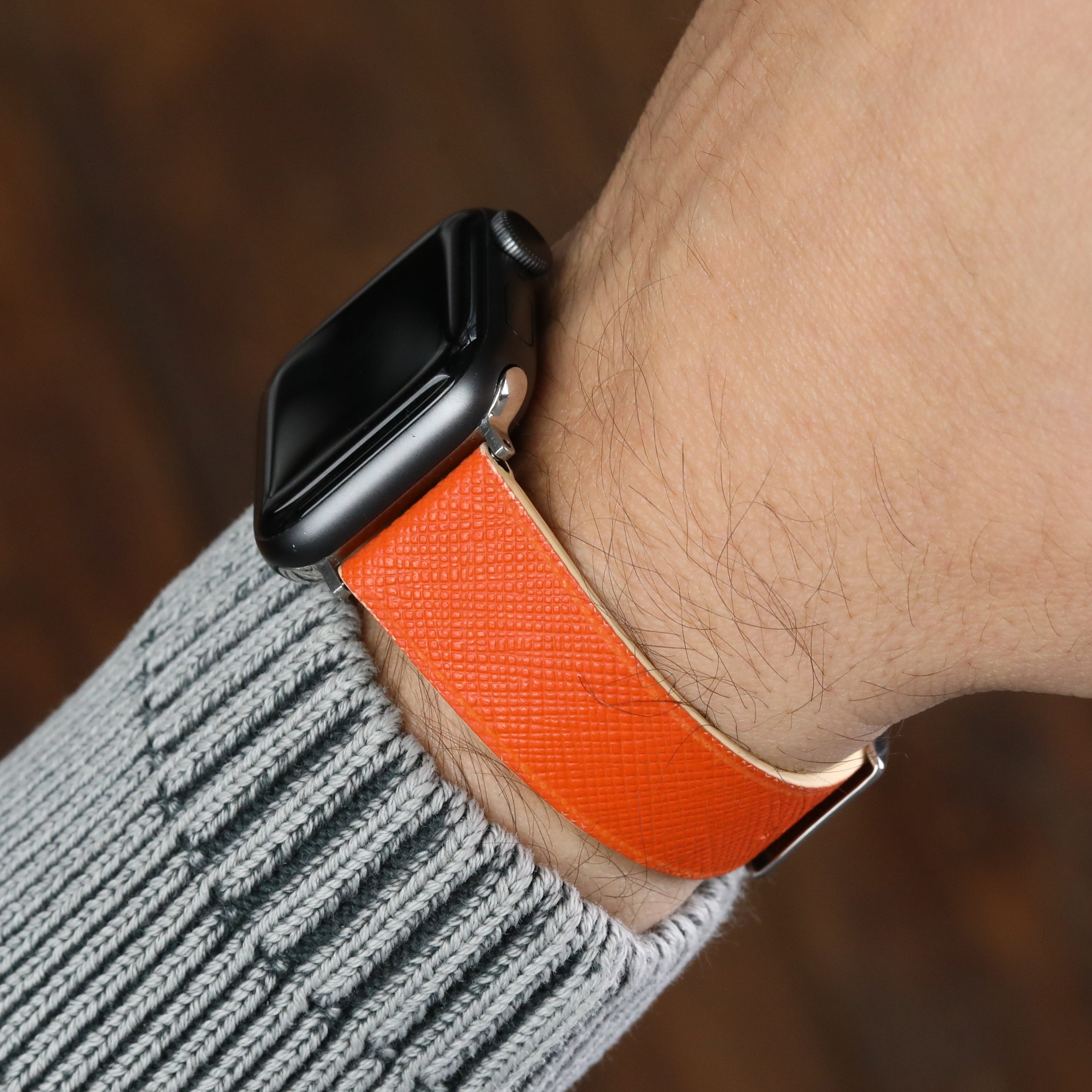 Apple Watch Compatible Leather Strap -  Orange