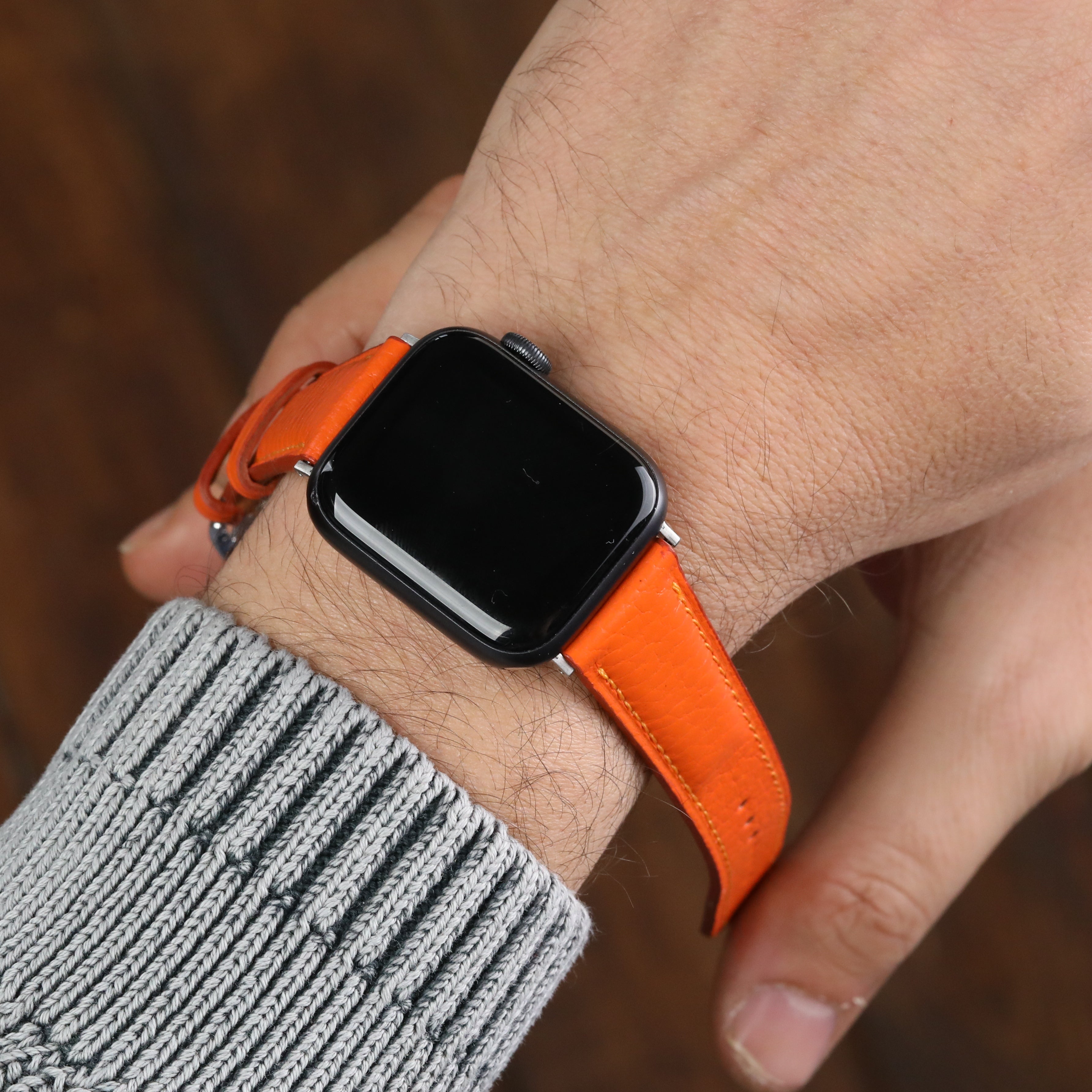Apple Watch Compatible Leather Strap - Orange