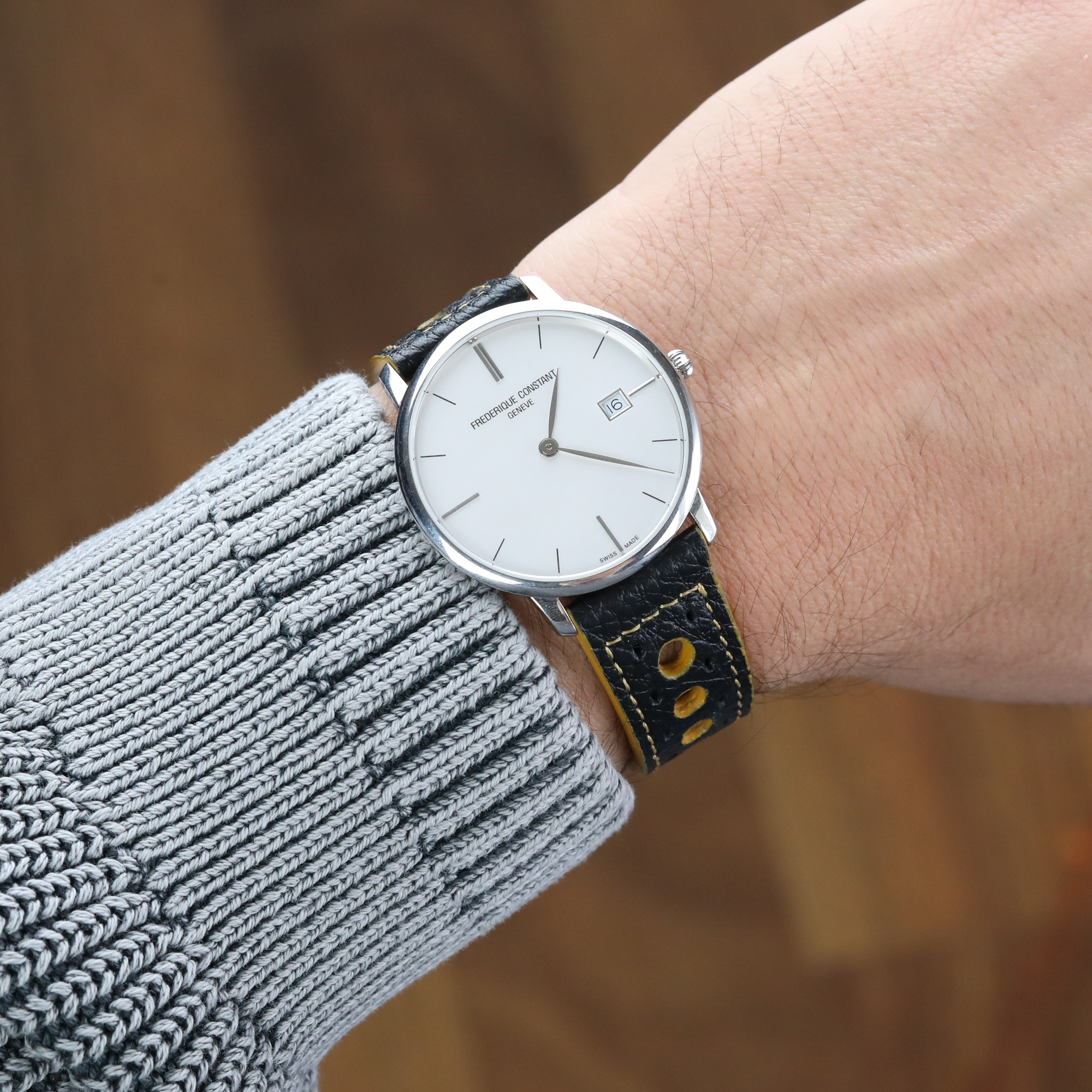 Rally Style Leather Strap - Black
