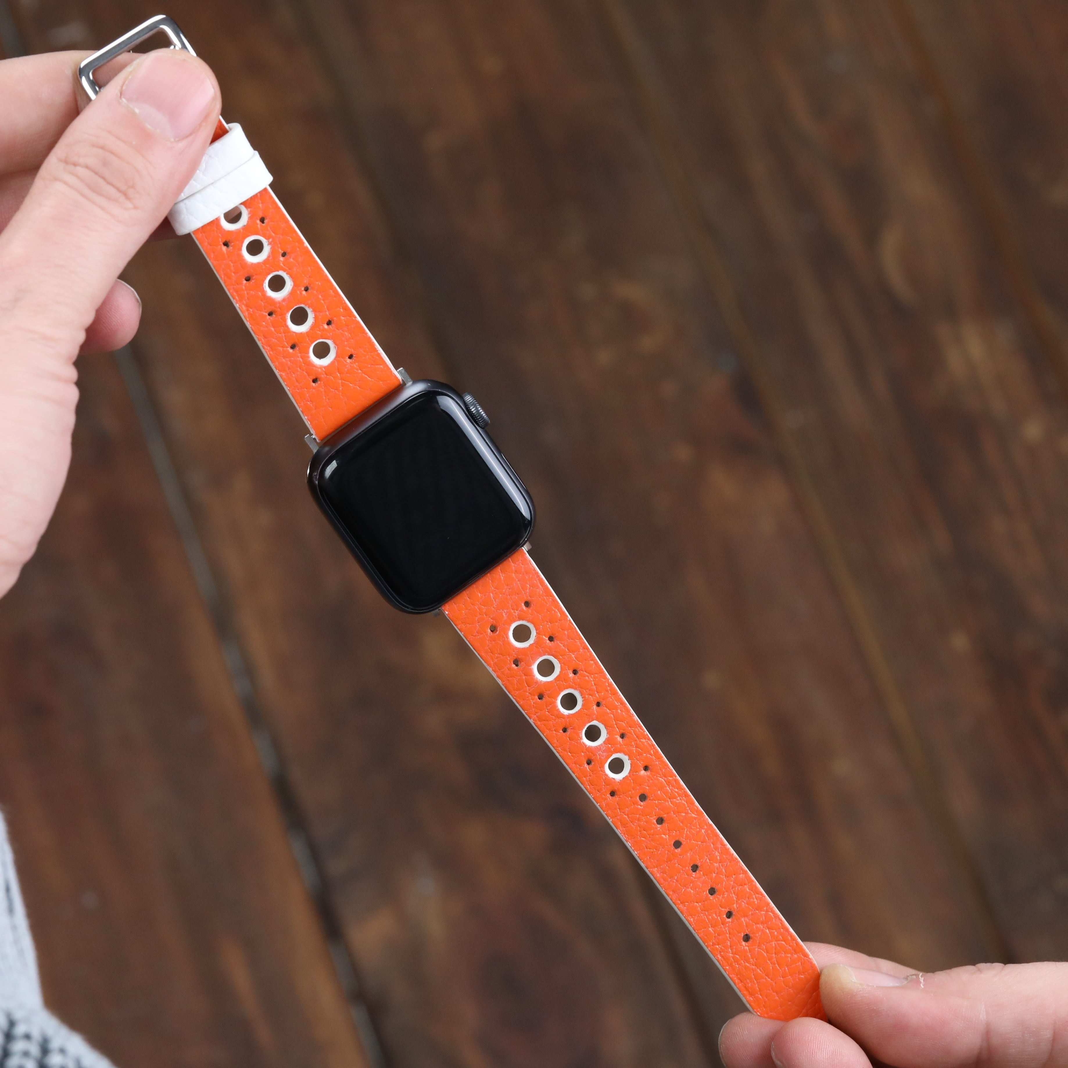 Apple Watch Compatible Leather Strap - Orange