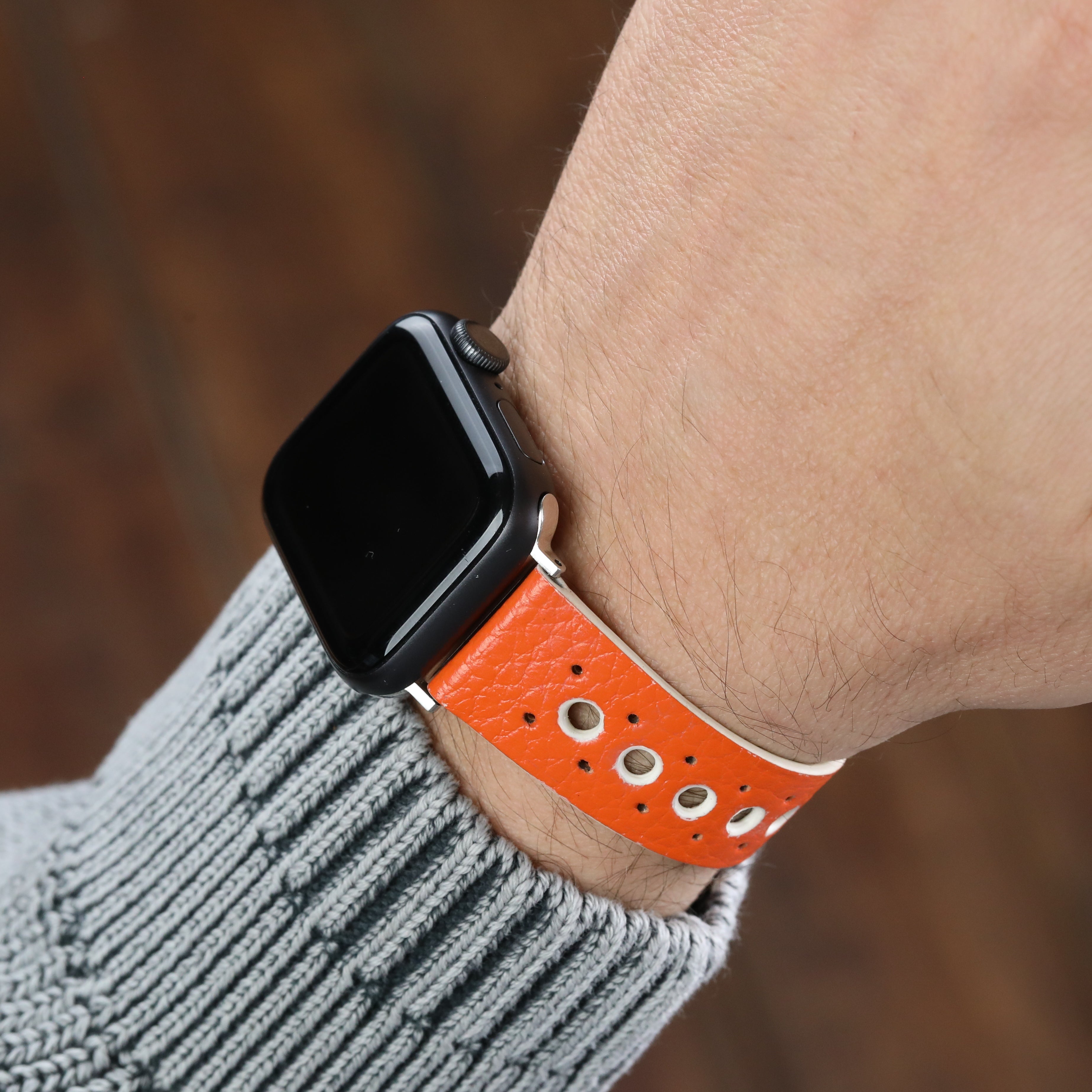 Apple Watch Compatible Leather Strap - Orange