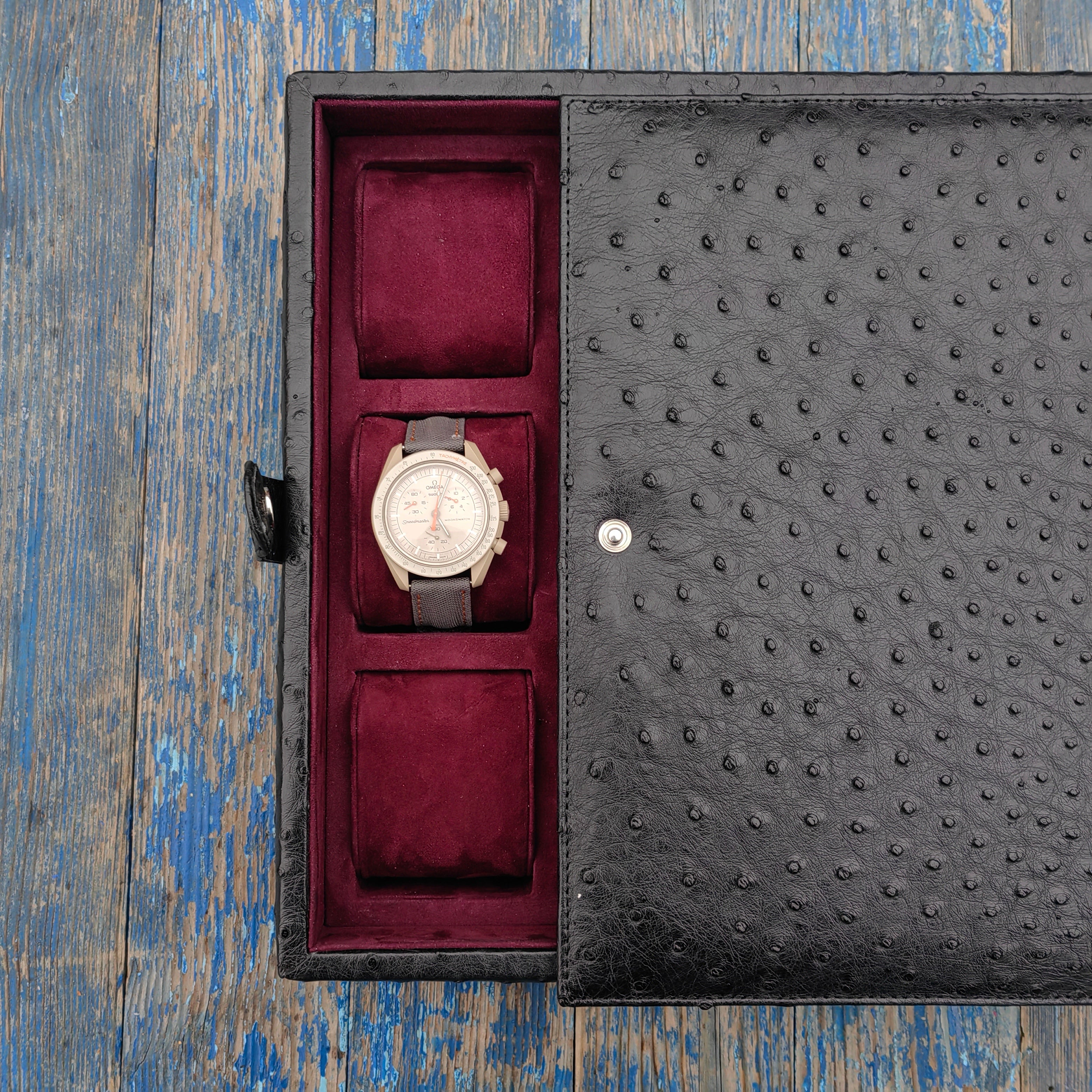 Ostrich Leather Watch Box for 15  / Black